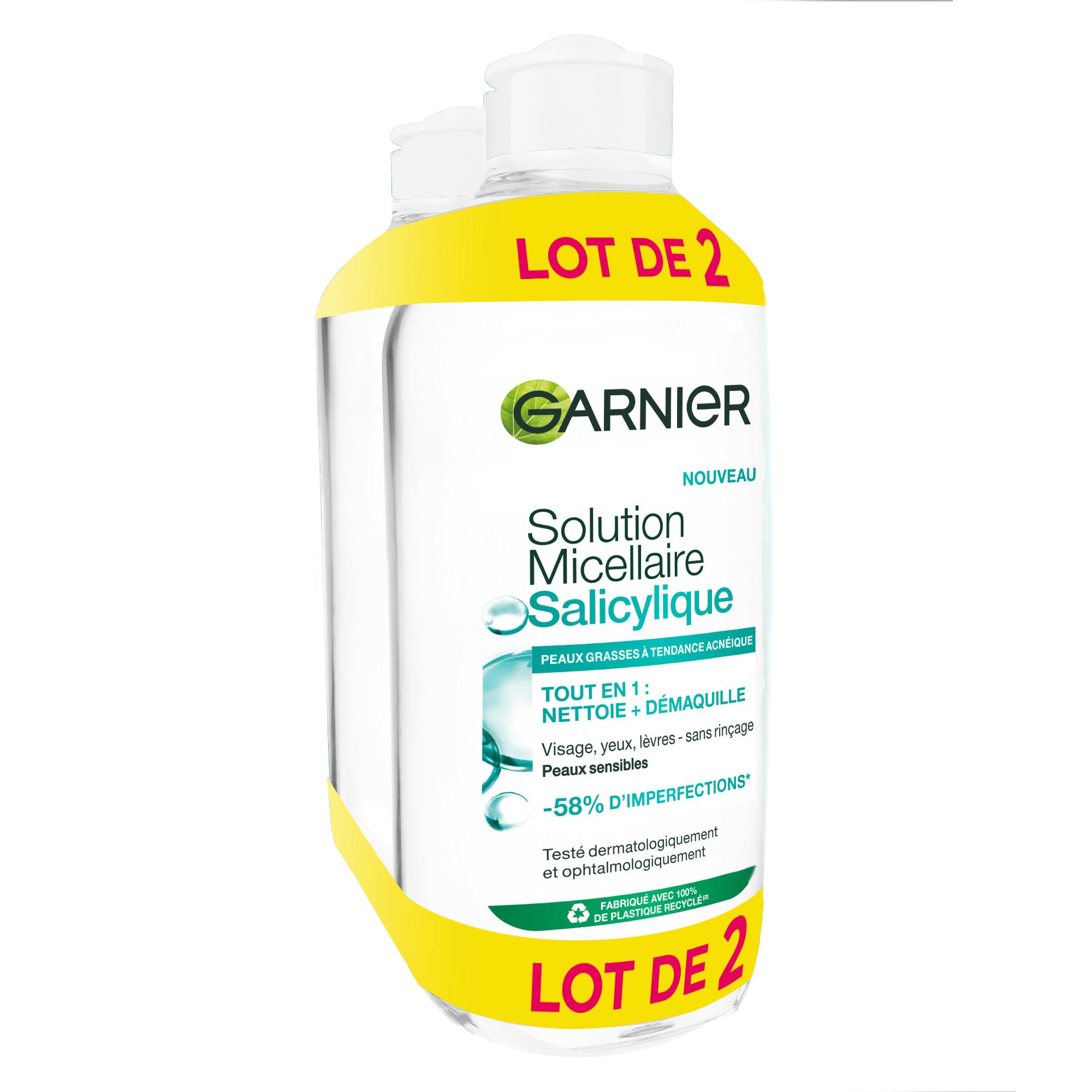 GARNIER Solution micellaire salicylique peaux grasses à tendance acnéique 2x400ml