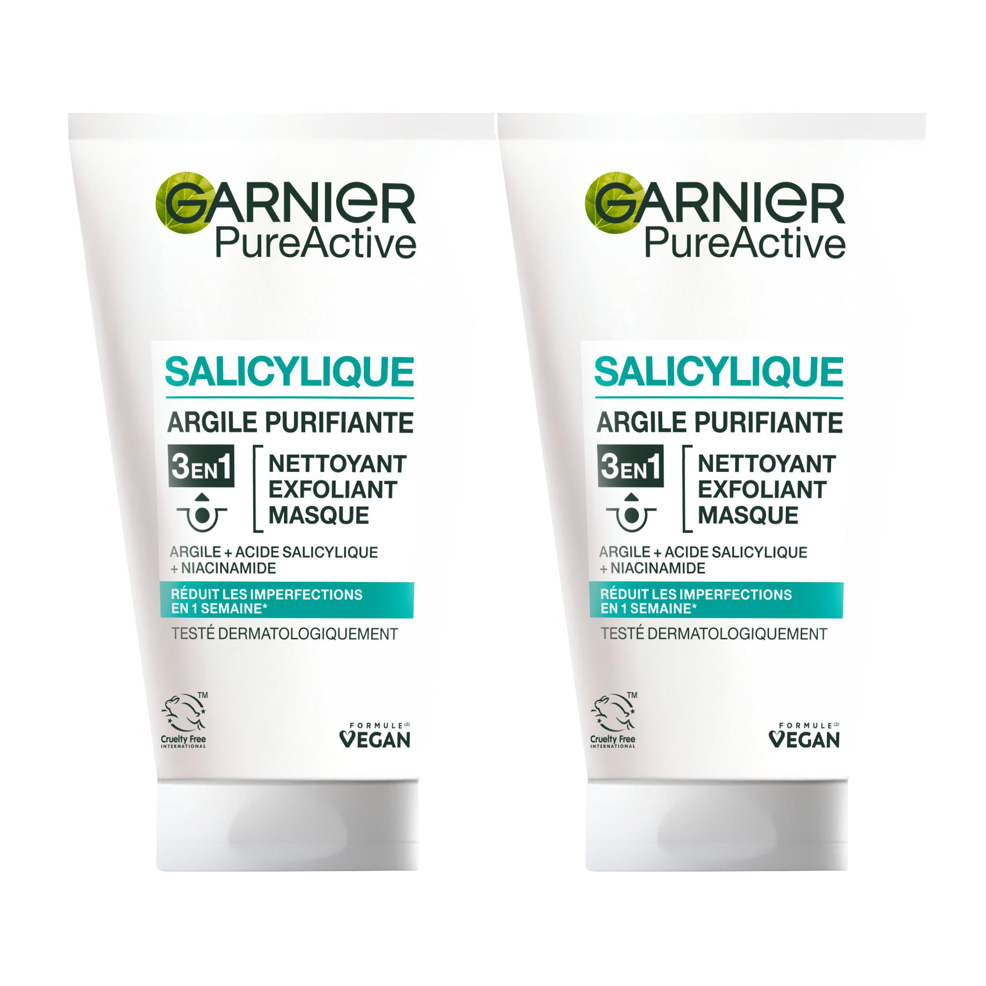 GARNIER Pure Active Salicylique argile purifiante 3en1 nettoyant exfoliant masque 2x150ml