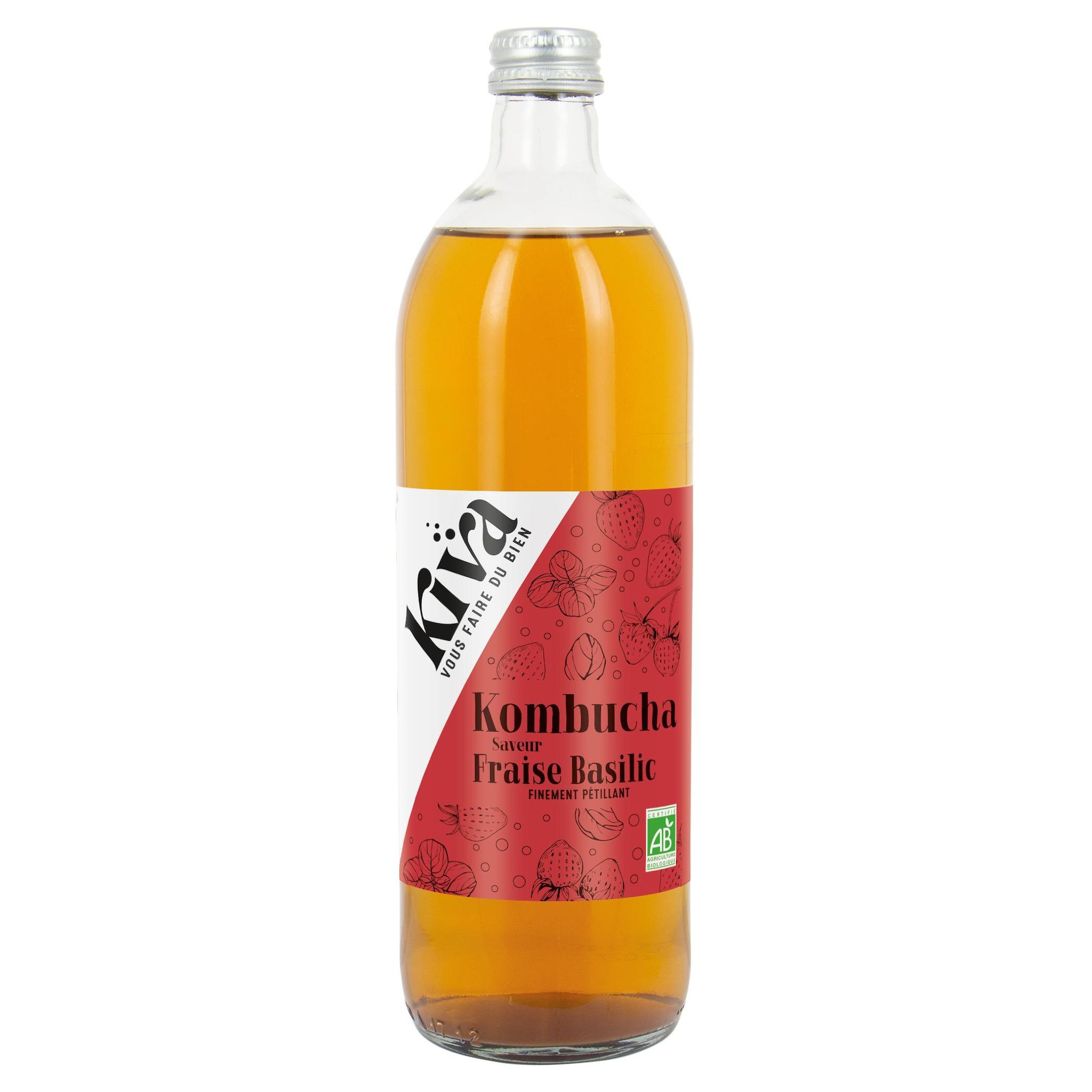 KIVA Boisson gazeuse kombucha aromatisée fraise basilic bio 75cl
