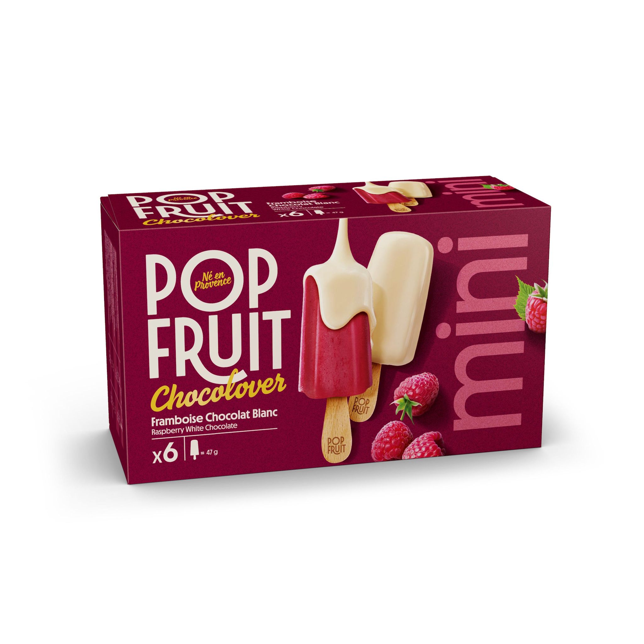 POP'FRUIT Mini bâtonnets glacés framboise chocolat blanc 6 pièces 6x47g