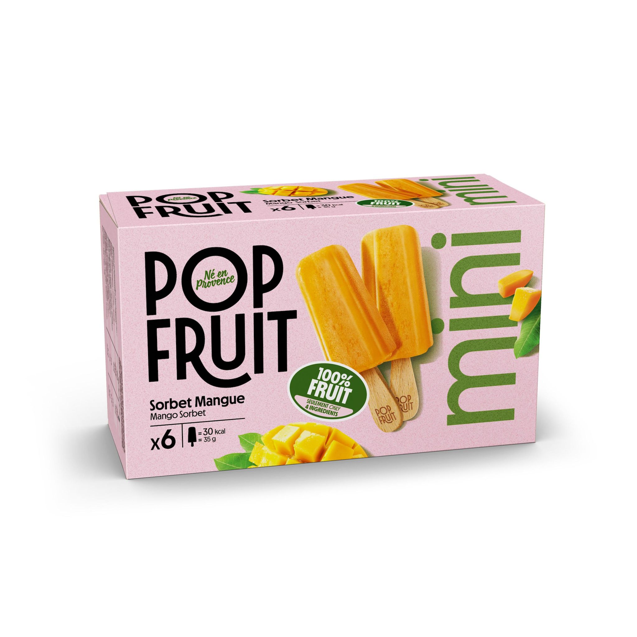 POP'FRUIT Mini bâtonnets glacés sorbet mangue 100% fruit 6 pièces 210g