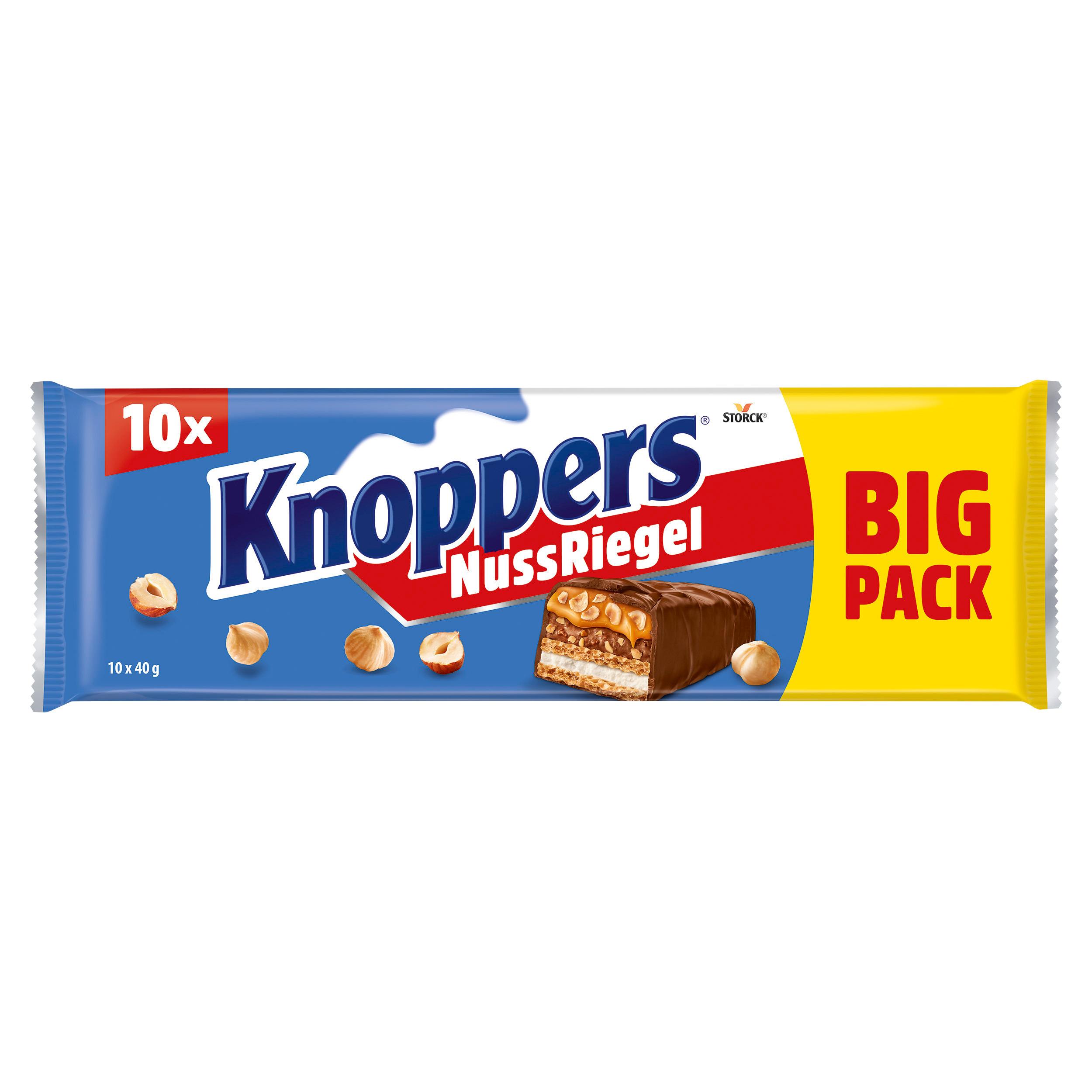 KNOPPERS Barres de gaufrette au chocolat au lait et aux noisettes 10 barres 400g
