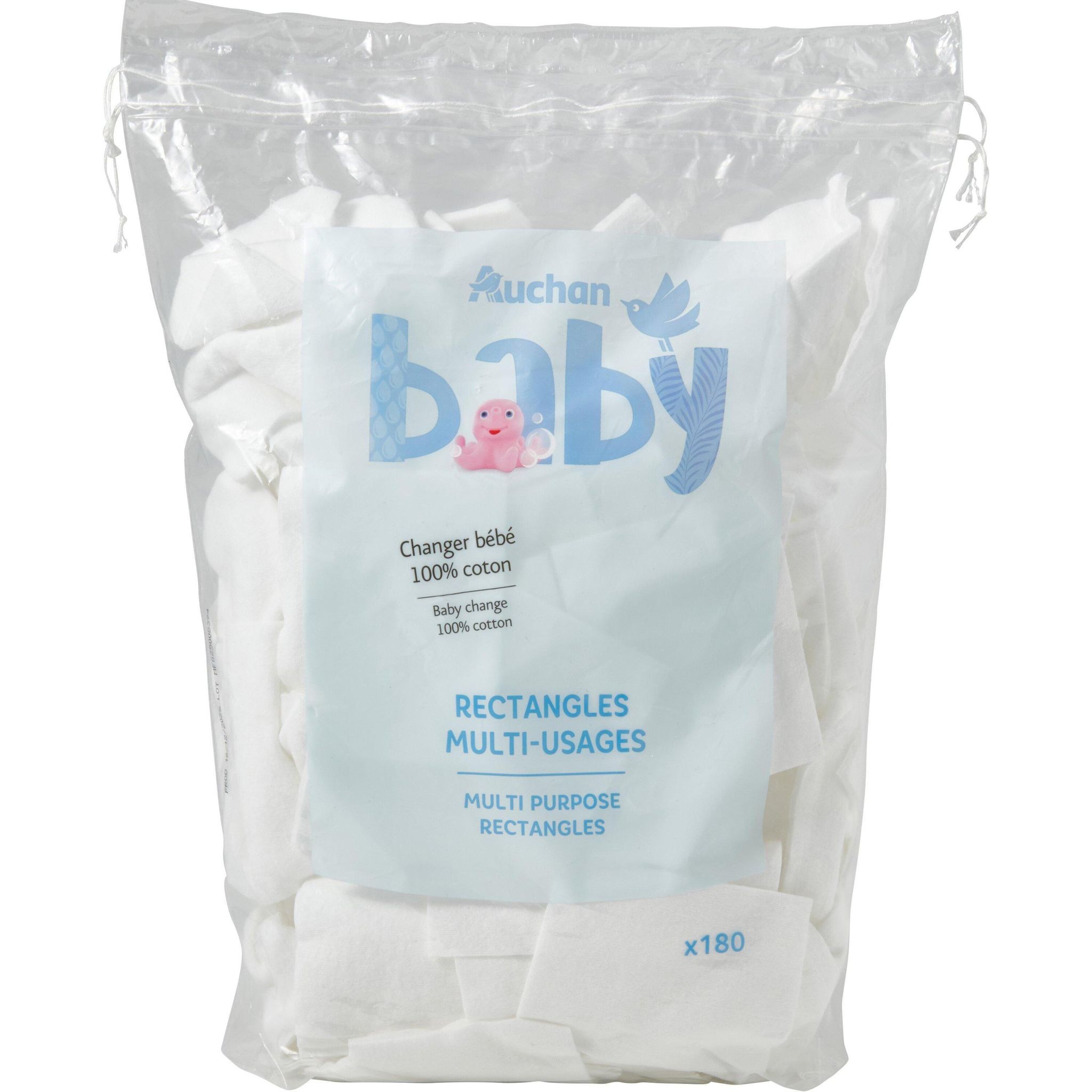 AUCHAN BABY Coton rectangles pour bébé 180 pièces