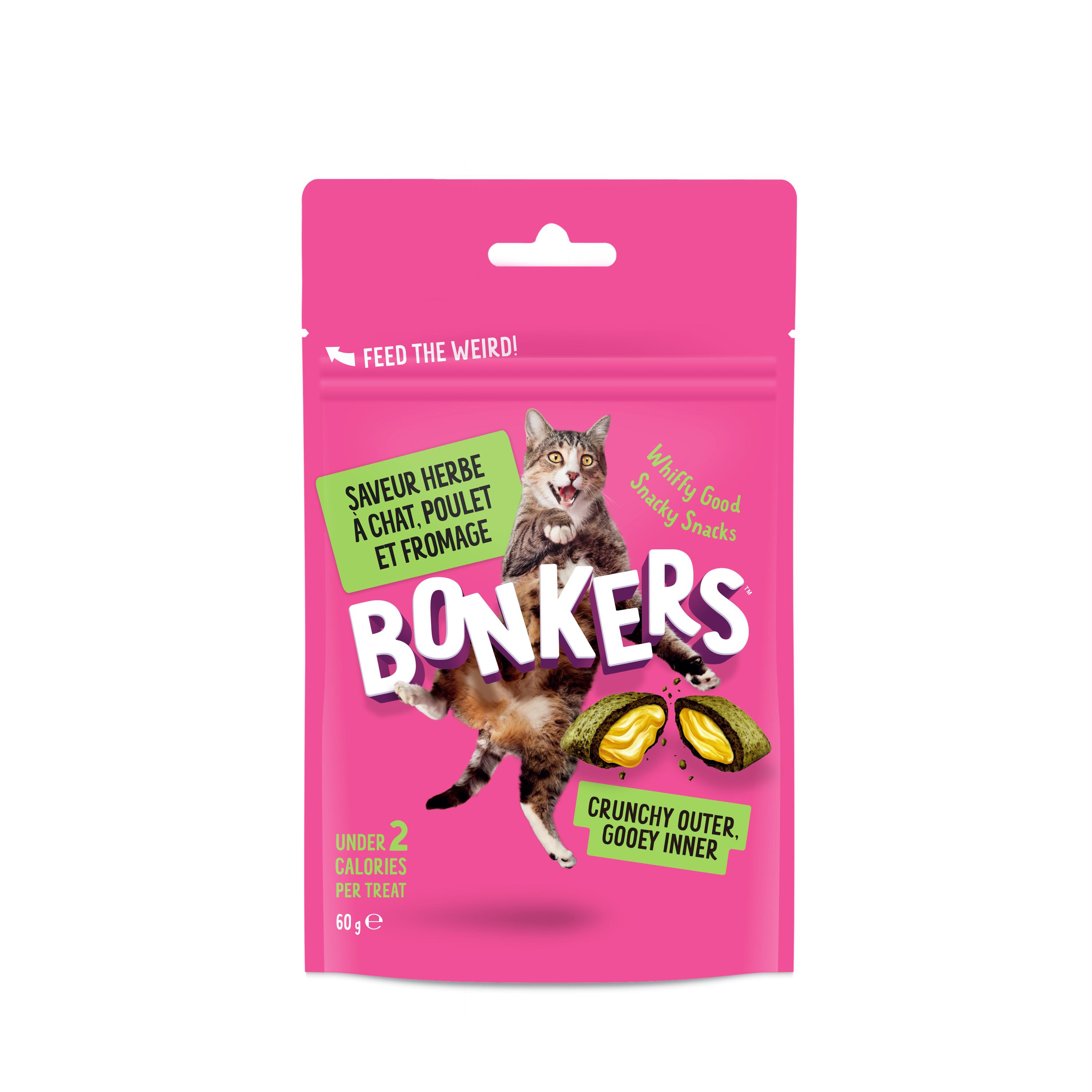 BONKERS Friandises saveur herbe à chat poulet fromage pour chat 60g
