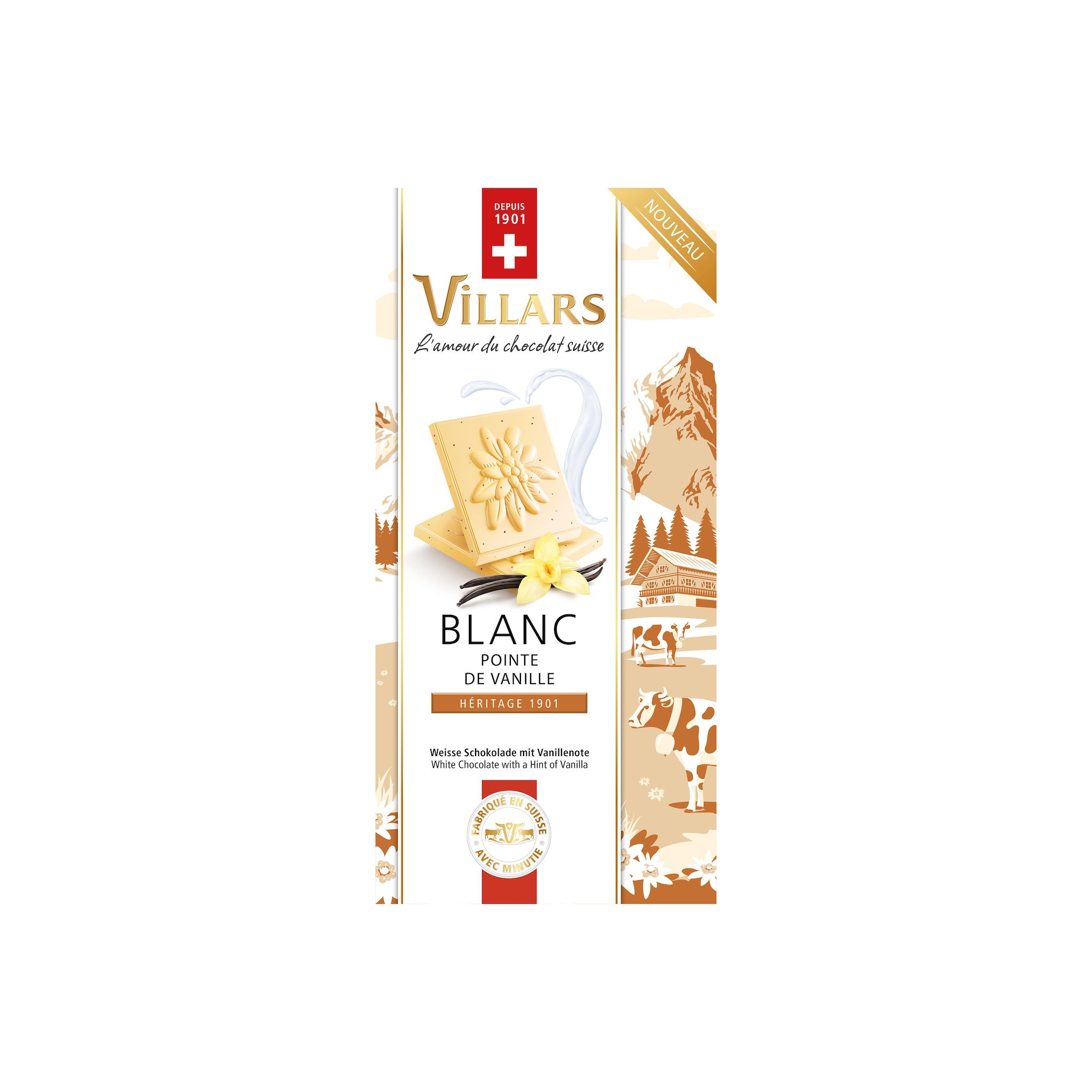 VILLARS Tablette de chocolat blanc pointe de vanille l'héritage 1901 100g