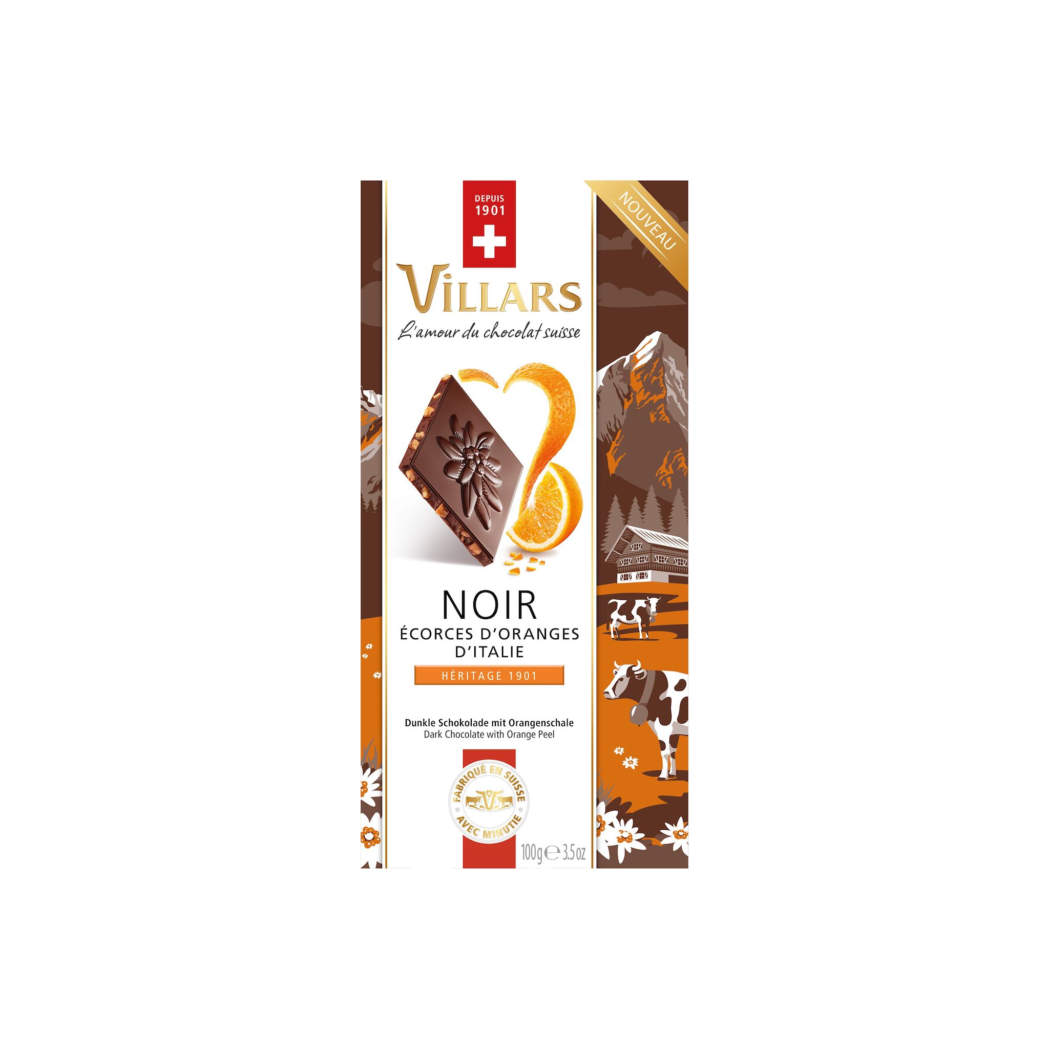 VILLARS Tablette de chocolat noir aux écorces d'orange d'italie 100g