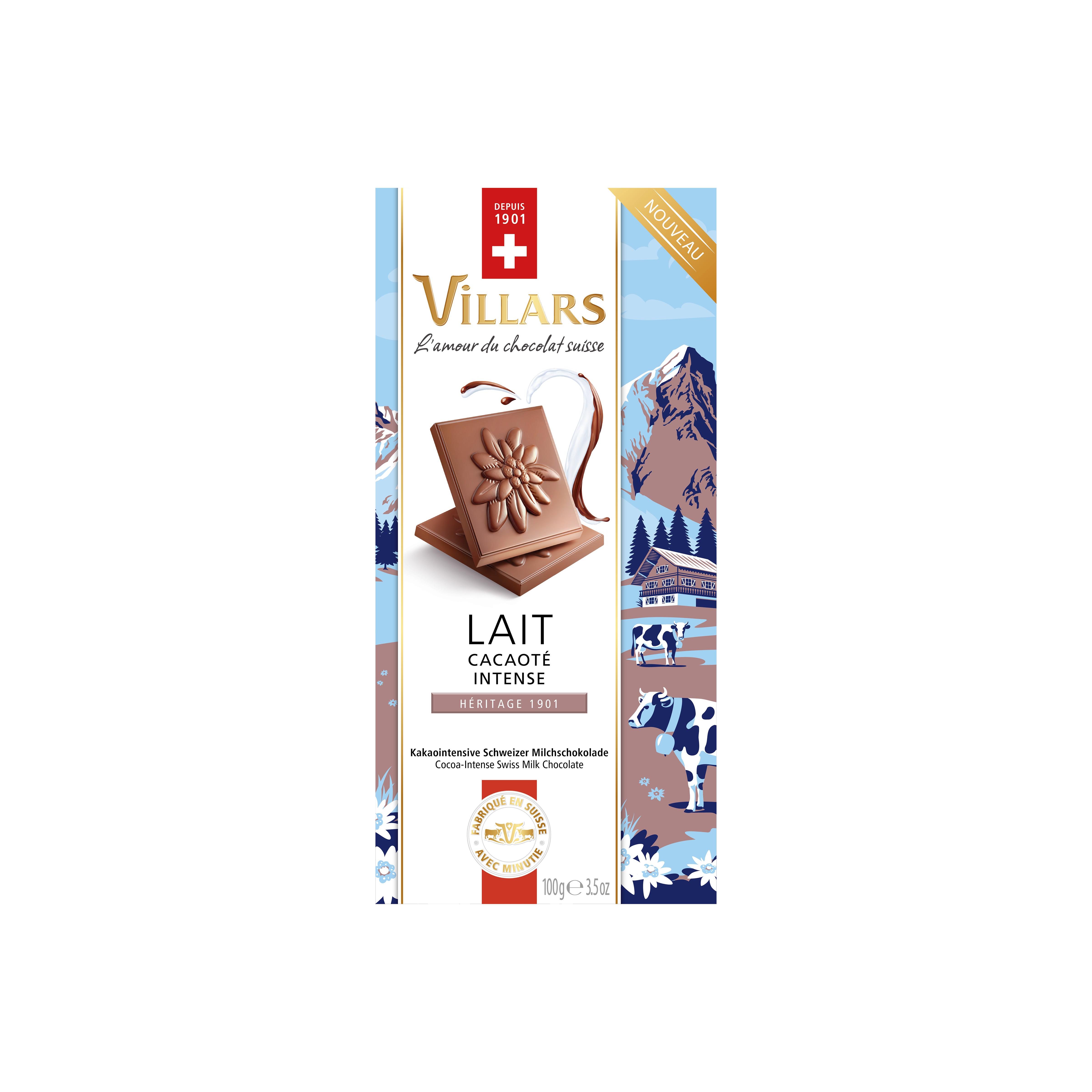 VILLARS Tablette de chocolat au lait cacaoté intense 100g