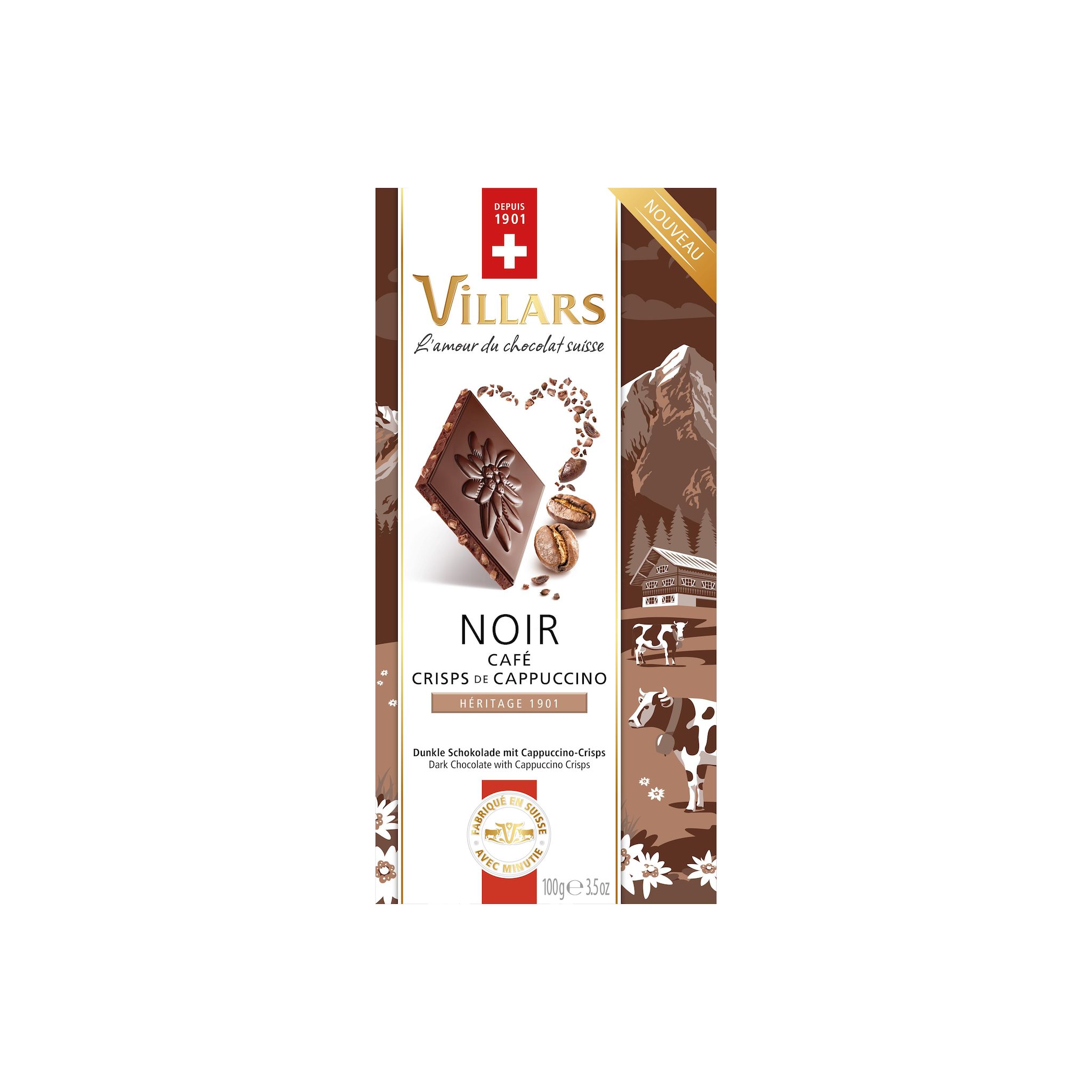 VILLARS Tablette de chocolat noir café crisps de Cappuccino 100g