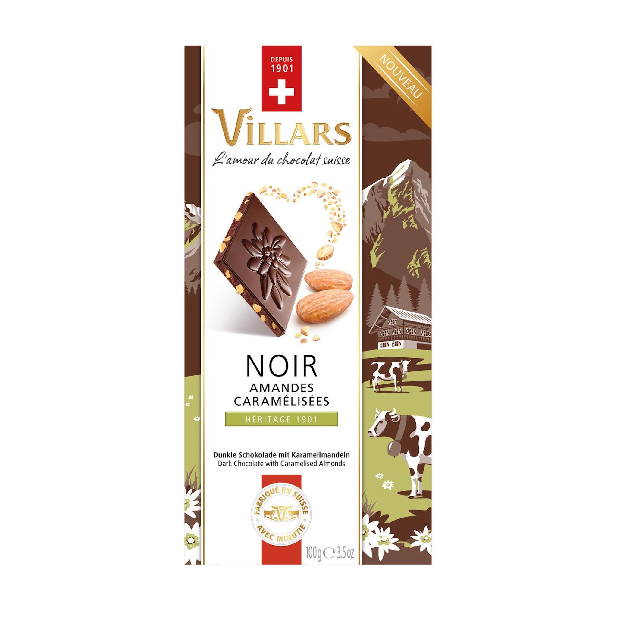 VILLARS Tablette de chocolat noir aux amandes caramélisées 100g