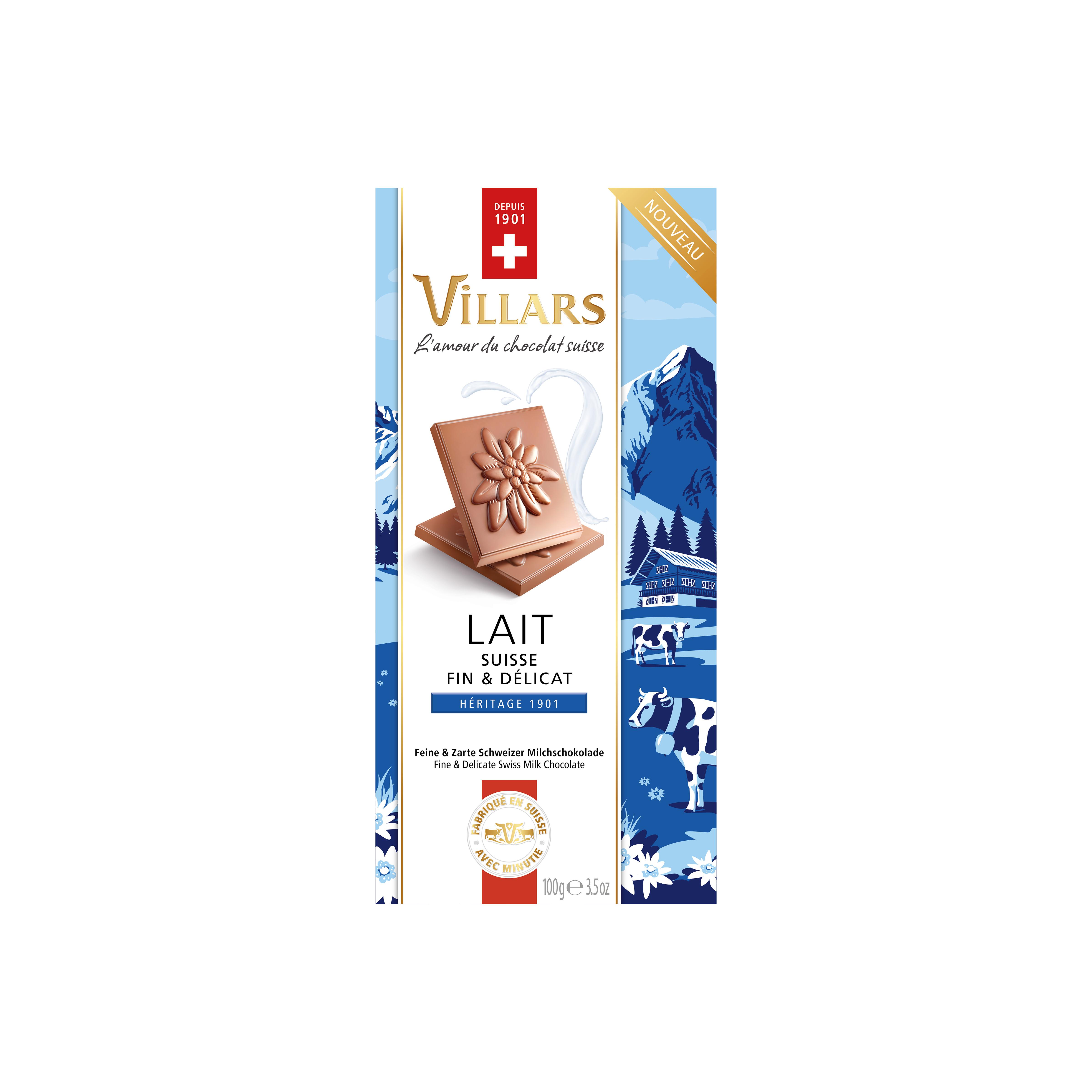 VILLARS Tablette de chocolat au lait suisse fin et délicat 100g