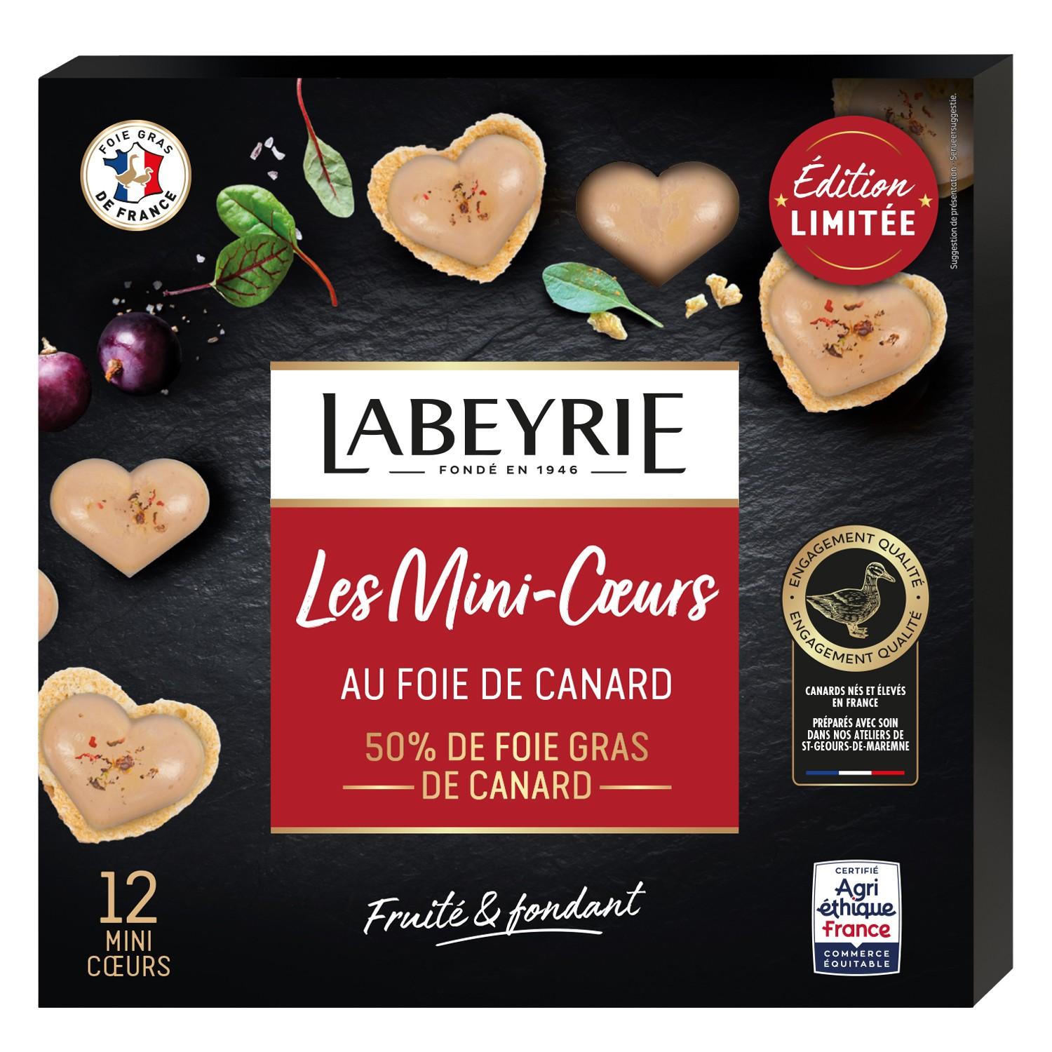 LABEYRIE Les minis coeurs de foie gras de canard 50% 12 parts 75g