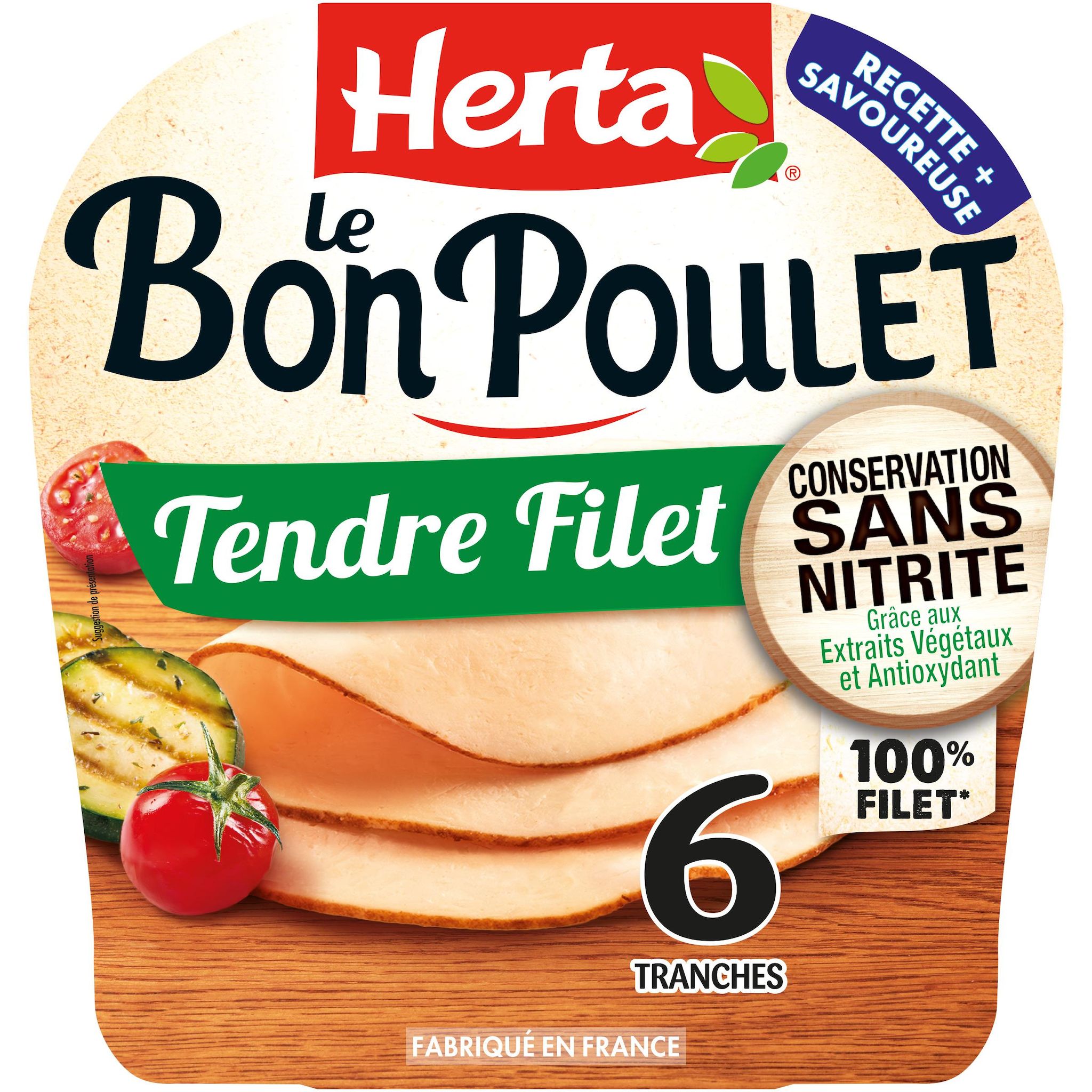 HERTA Le Bon poulet tendre filet sans nitrite 6 tranches 195g