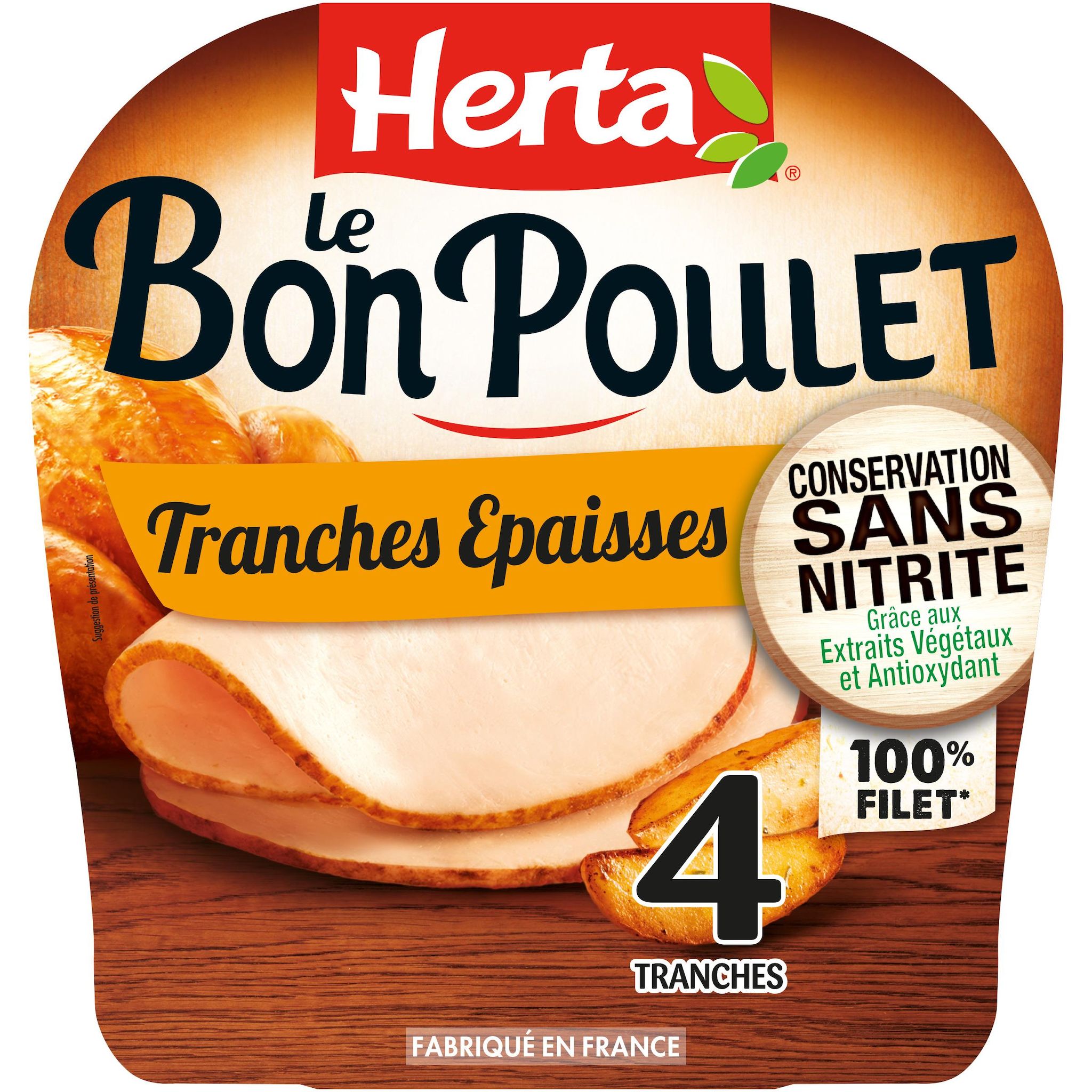 HERTA Le Bon Poulet 100% filet conservation sans nitrite 4 tranches épaisses 140g