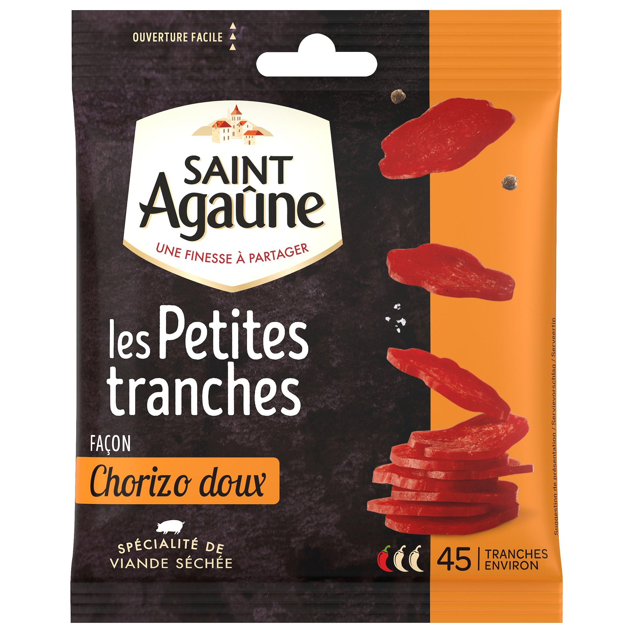 SAINT AGAUNE Chorizo doux Les Petites Tranches 45 tranches 70g