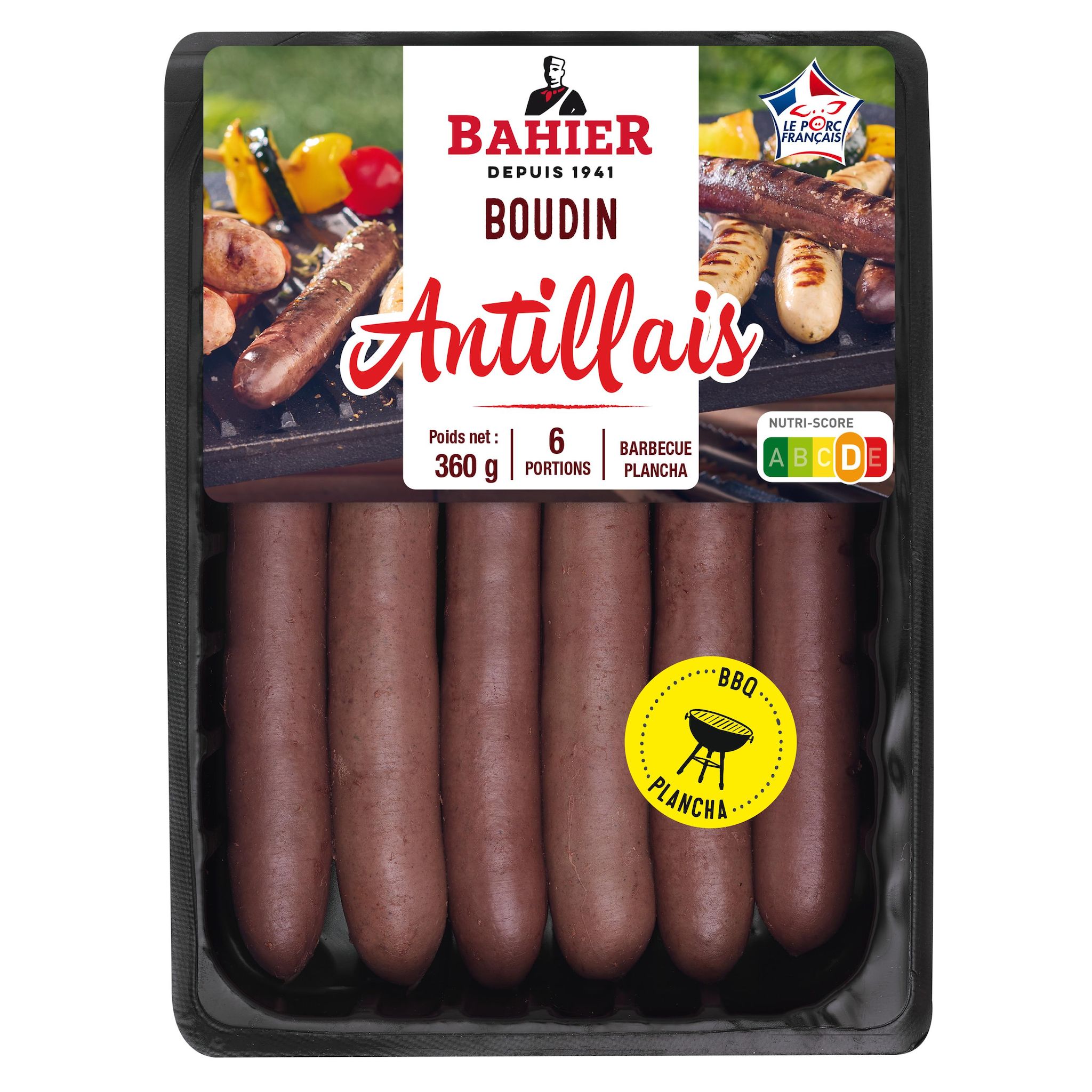 BAHIER Boudin noir antillais à griller pour barbecue et plancha 6x60g