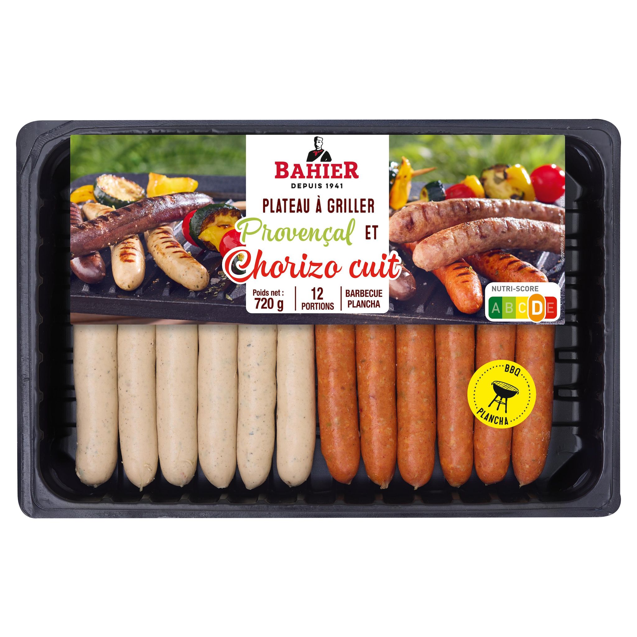 BAHIER Plateau à griller provençal et chorizo cuit 12 pièces 720g
