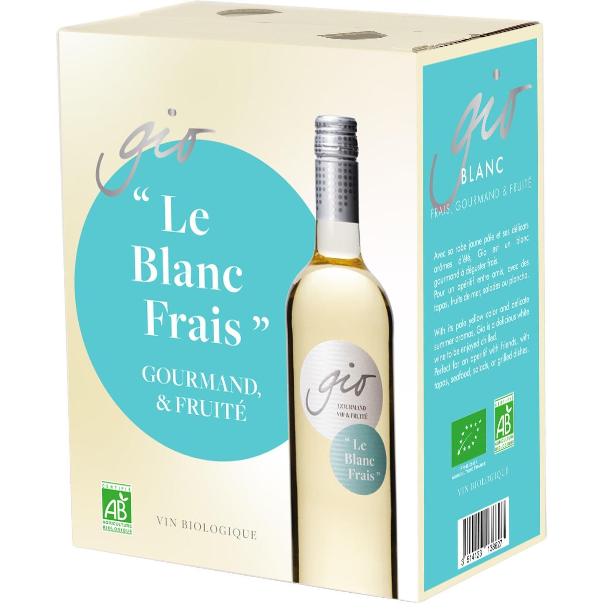 Vin de France blanc bio BIB/CUBI 3l