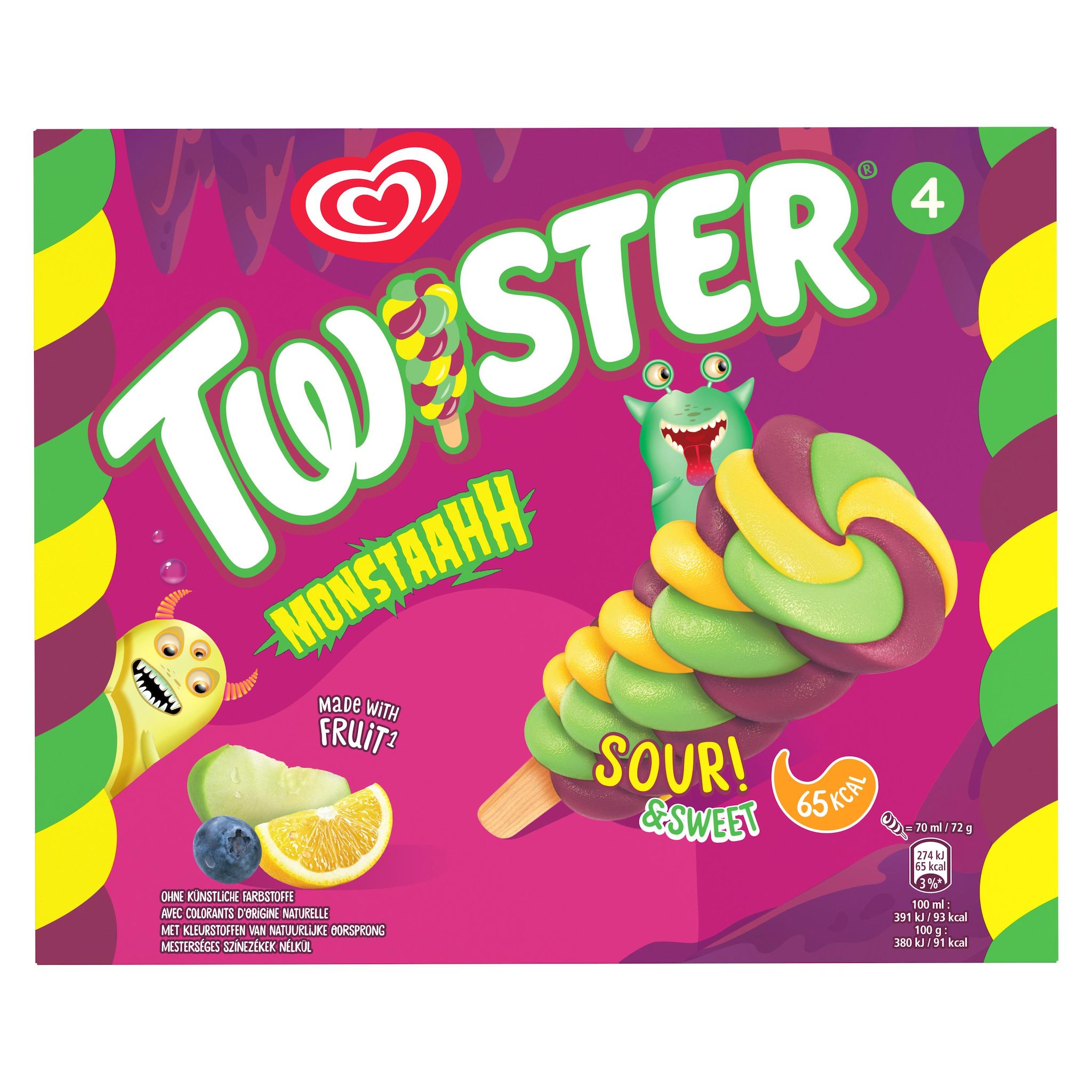 TWISTER Glaces à l'eau citron pomme myrtille 4 pièces 4x70ml