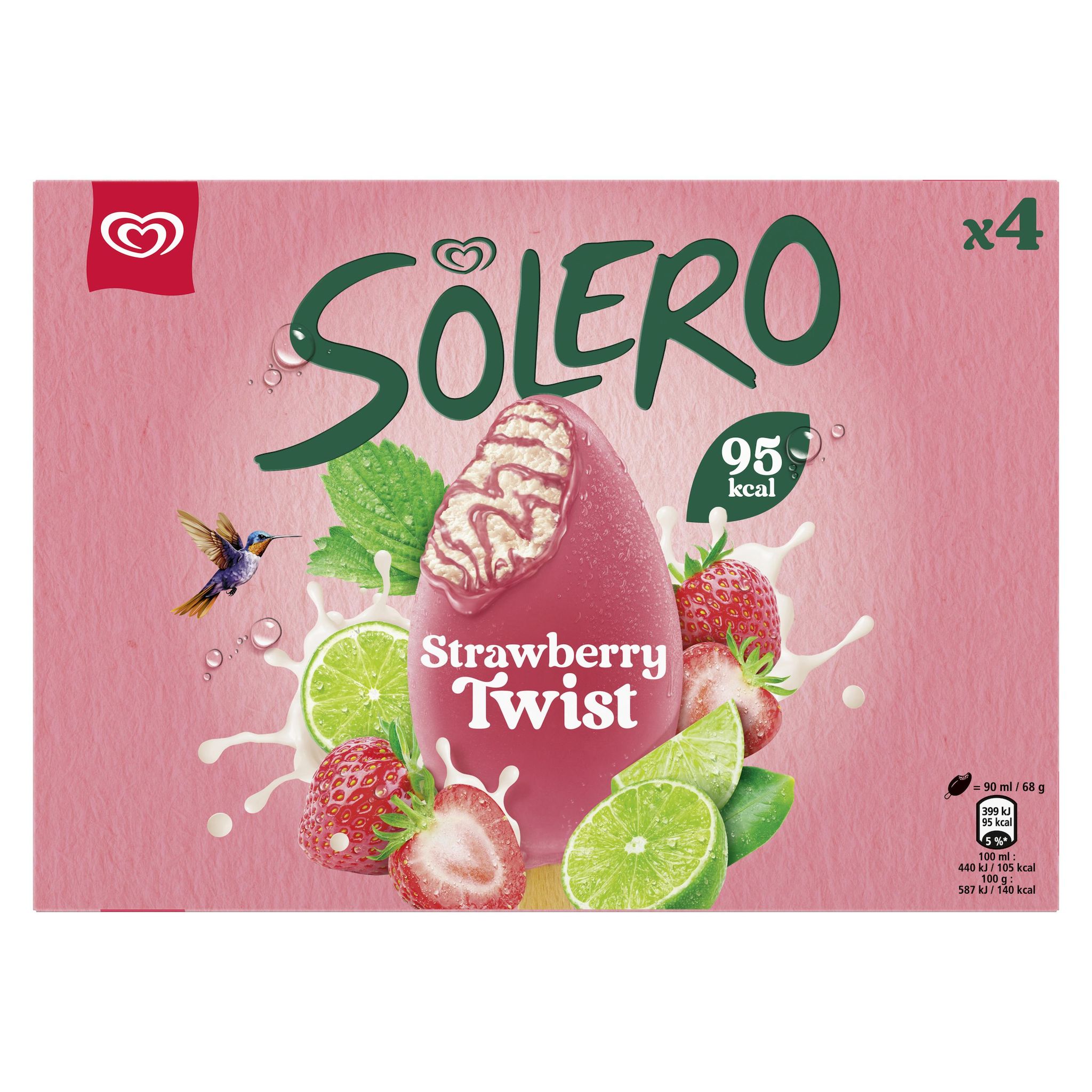 SOLERO Bâtonnets glacés fraise citron vert 4 pièces 272g