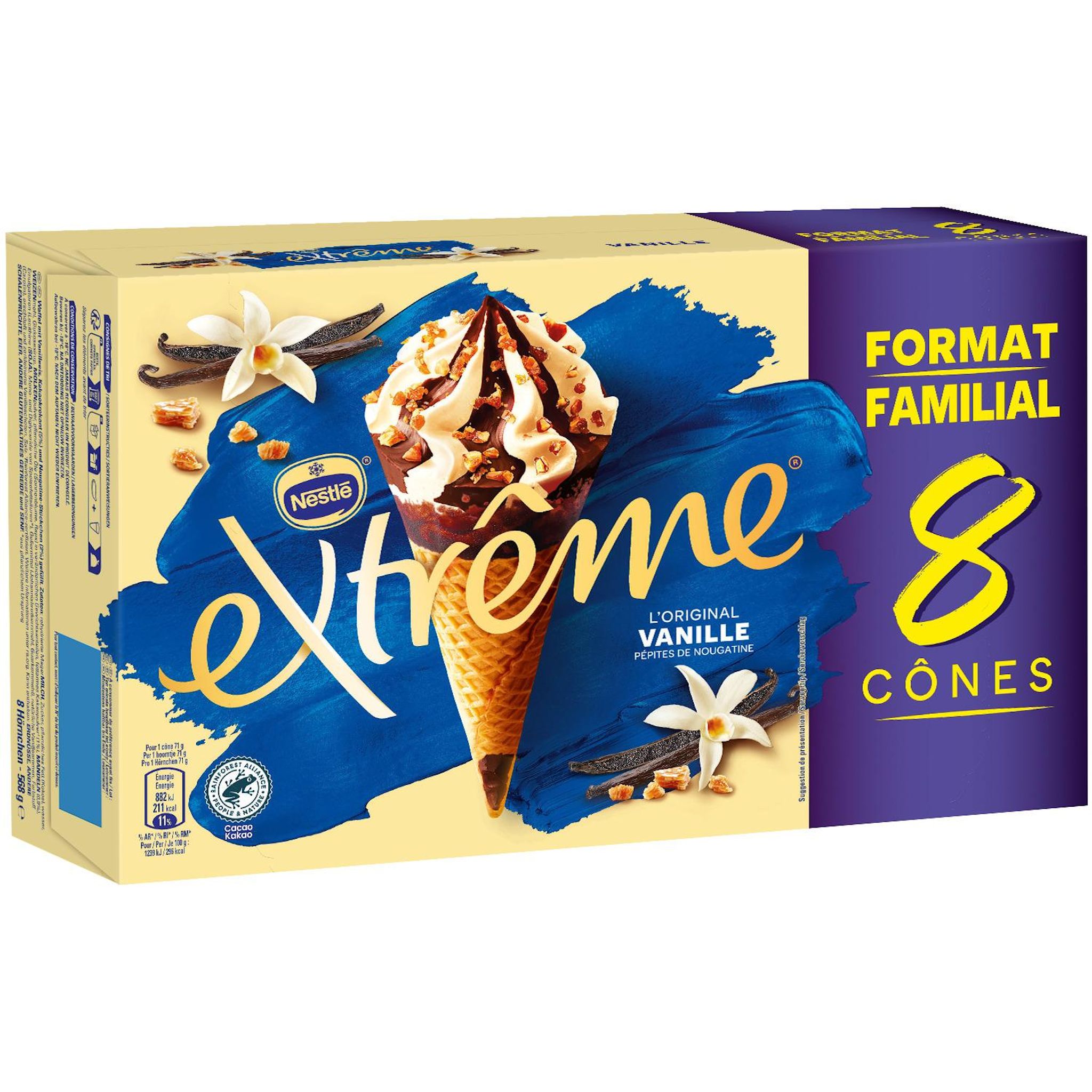 EXTREME Cônes glacés vanille pépites de nougatine 8 pièces 568g