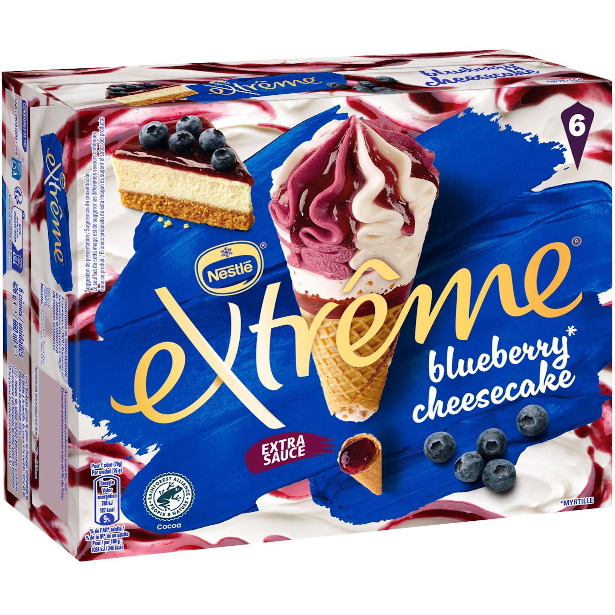 Voir la diapositive 2 : EXTREME Cônes glacés myrtille cheesecake 6 pièces 456g