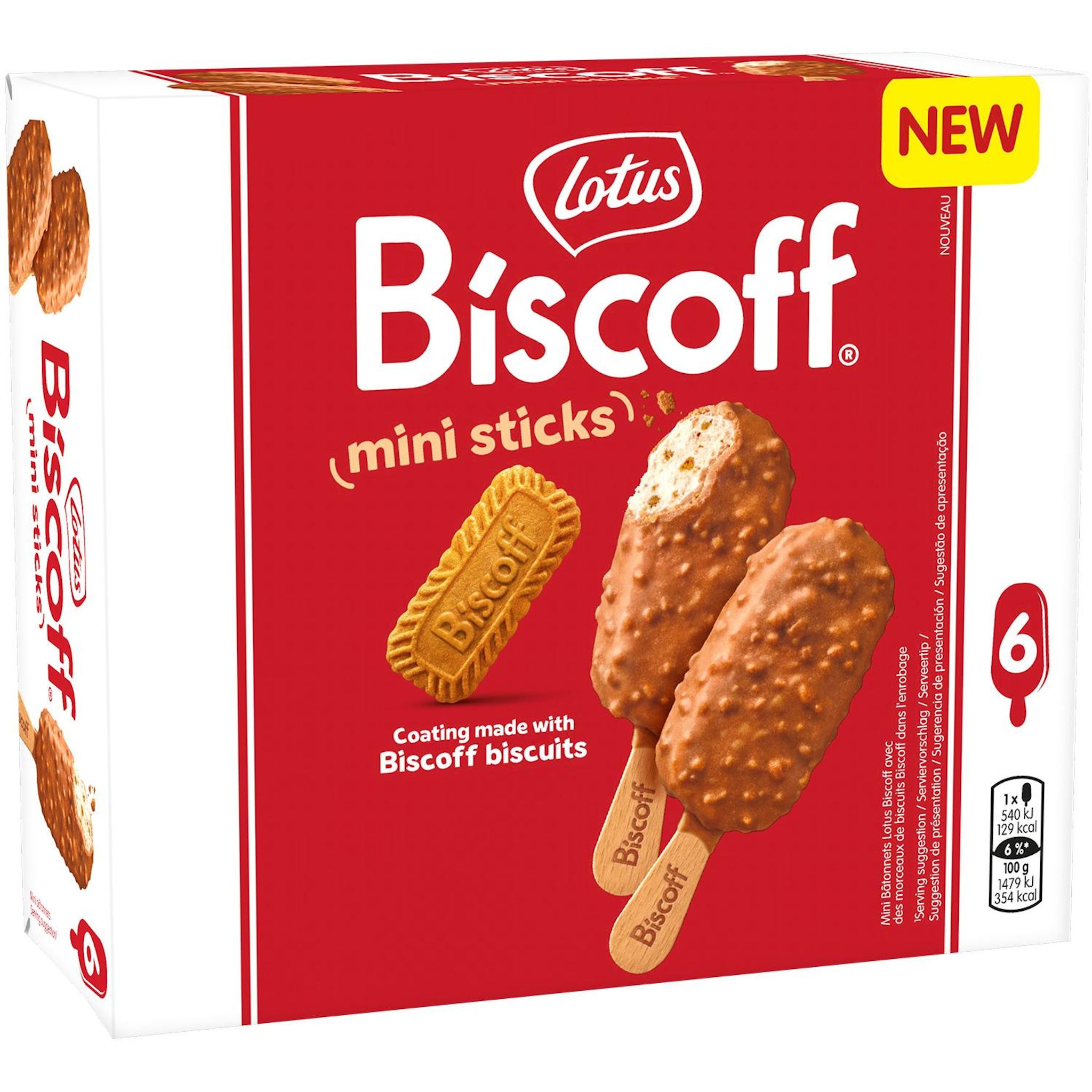 LOTUS Bâtonnets glacés caramel aux éclats de biscuits Biscoff 6 pièces 6x50ml