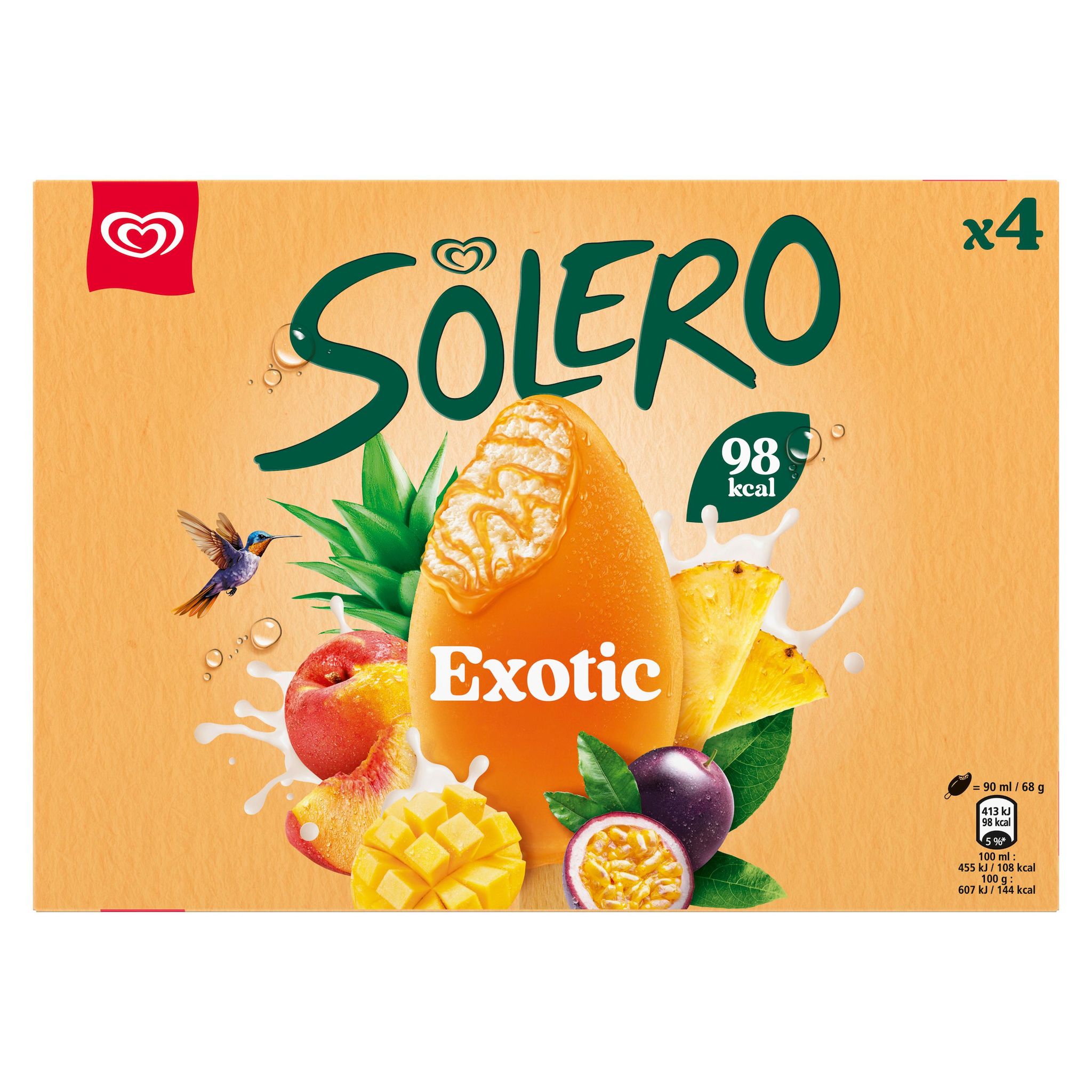 SOLERO Bâtonnets glacés vanille fruits exotiques 4 pièces 272g