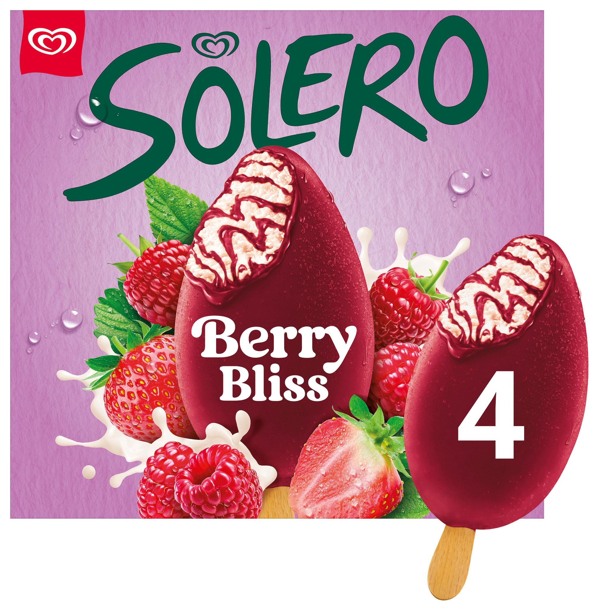 SOLERO Bâtonnets glacés vanille framboise fraise 4 pièces 272g