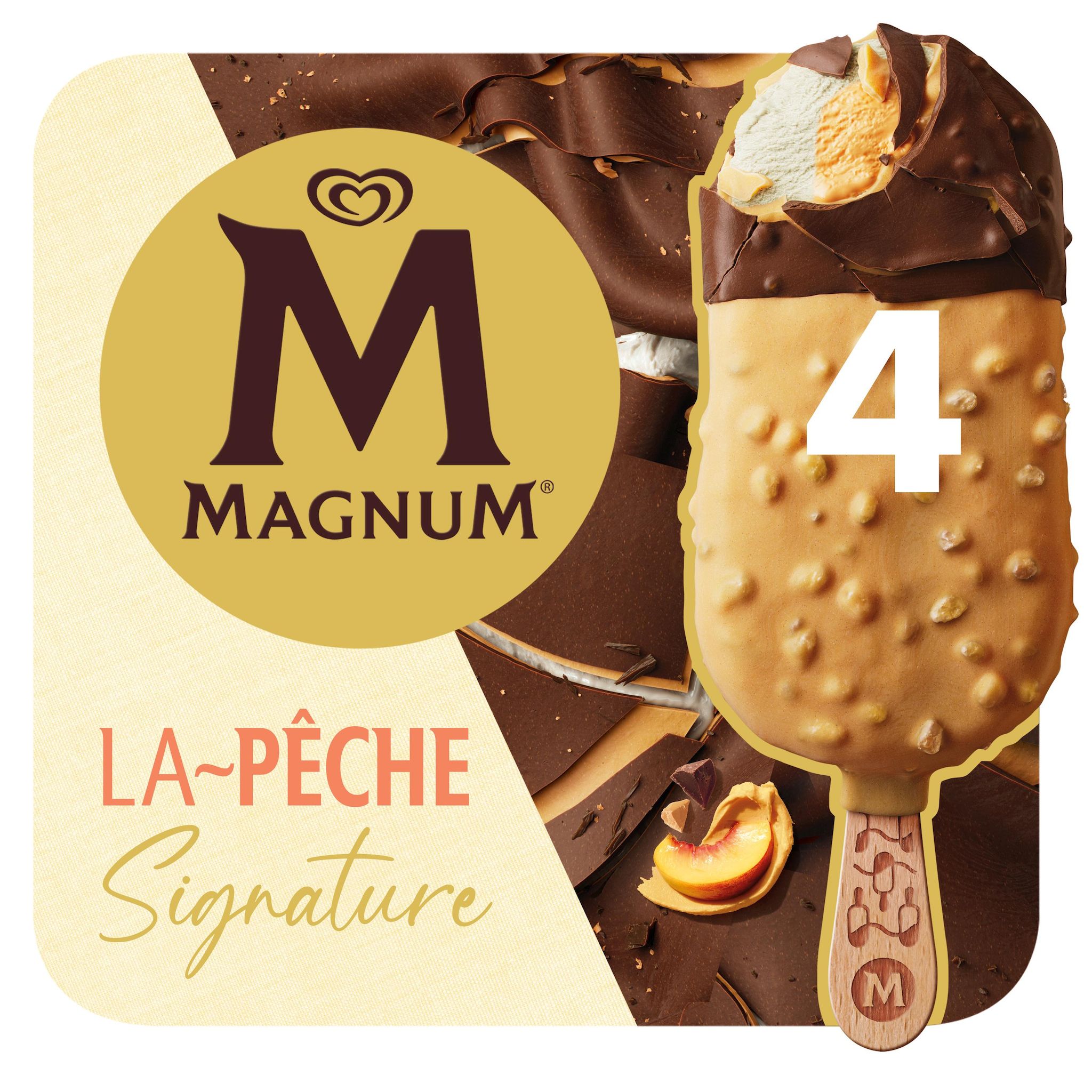 MAGNUM Bâtonnets glacés pamplemousse coeur pêche enrobage pêche et chocolat au lait 4 pièces 280g