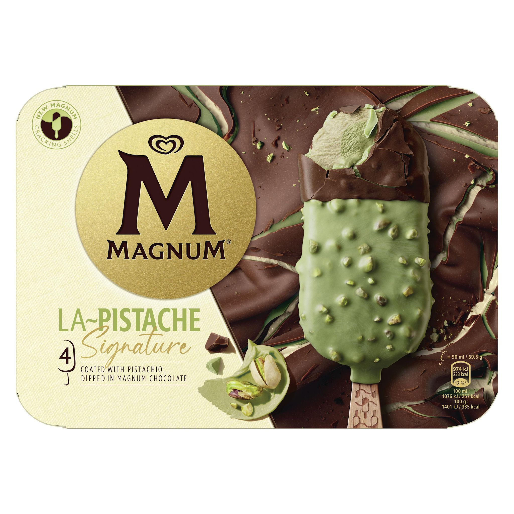 MAGNUM Bâtonnets glacés pistache chocolat au lait 4 pièces 4x90ml