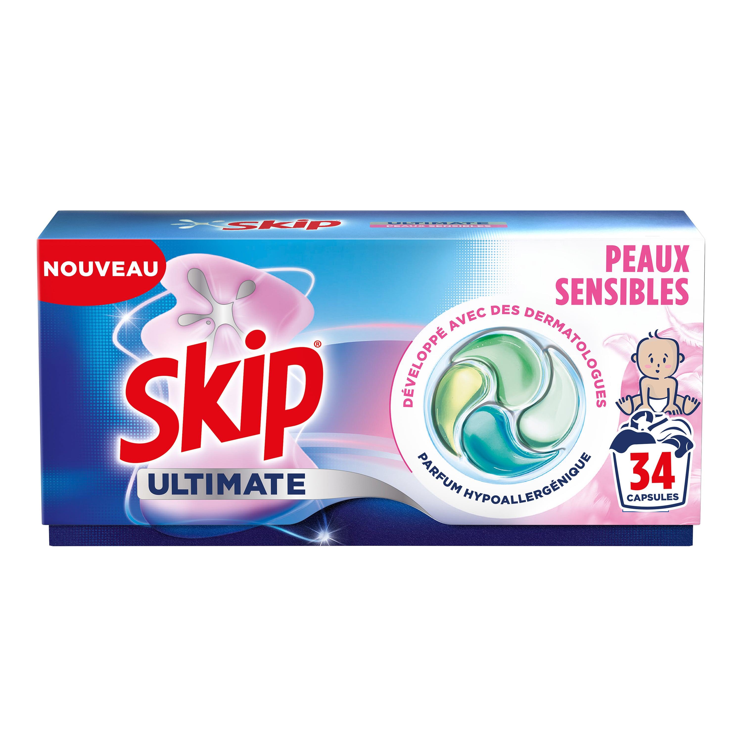 Voir la diapositive 2 : SKIP Lessive Capsules Ultimate 4en1 Peaux sensibles 34 lavages 34 doses