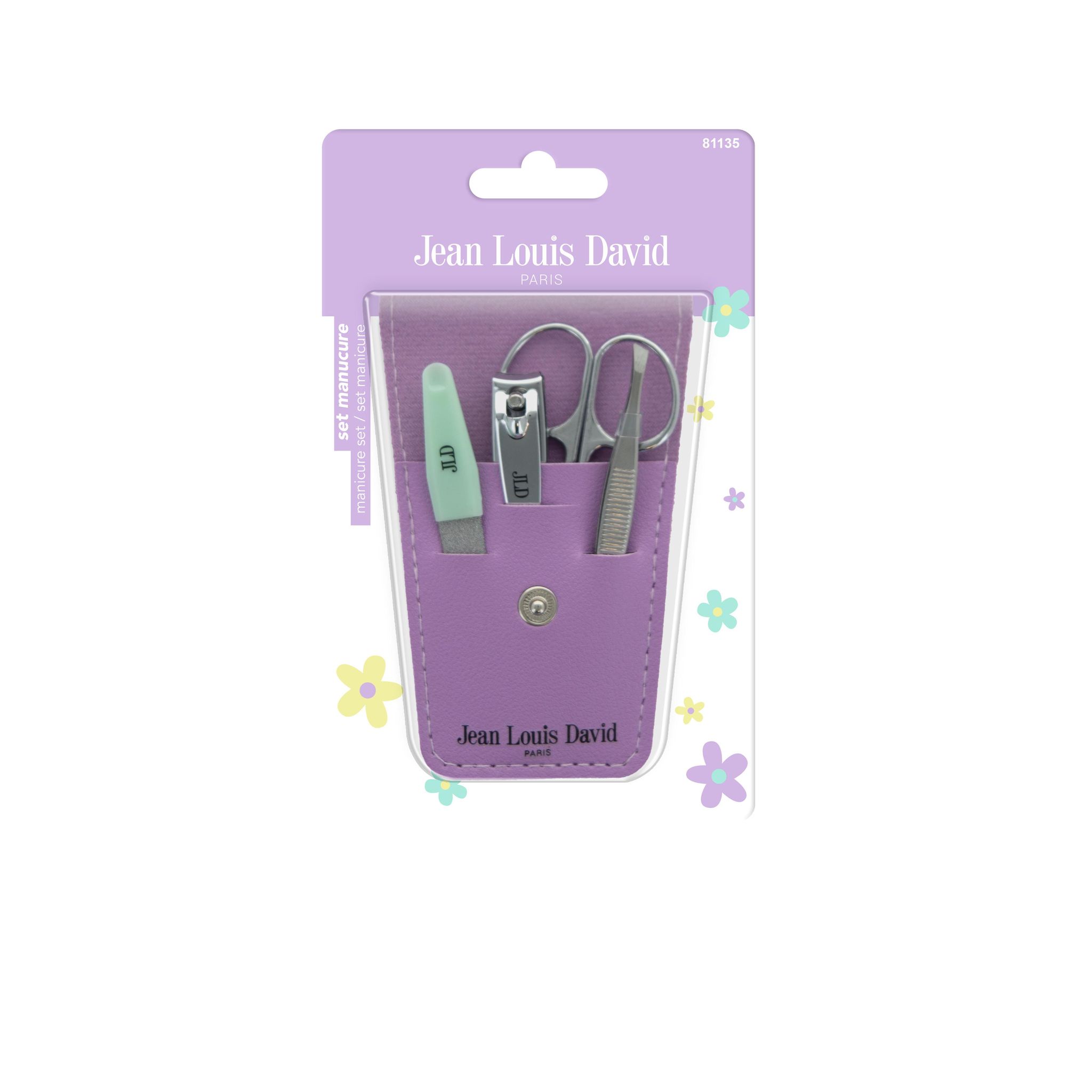 JEAN LOUIS DAVID Set manucure pastel ciseaux, coupe-ongles, pince à épiler, lime à ongles 1 pochette+4 pièces