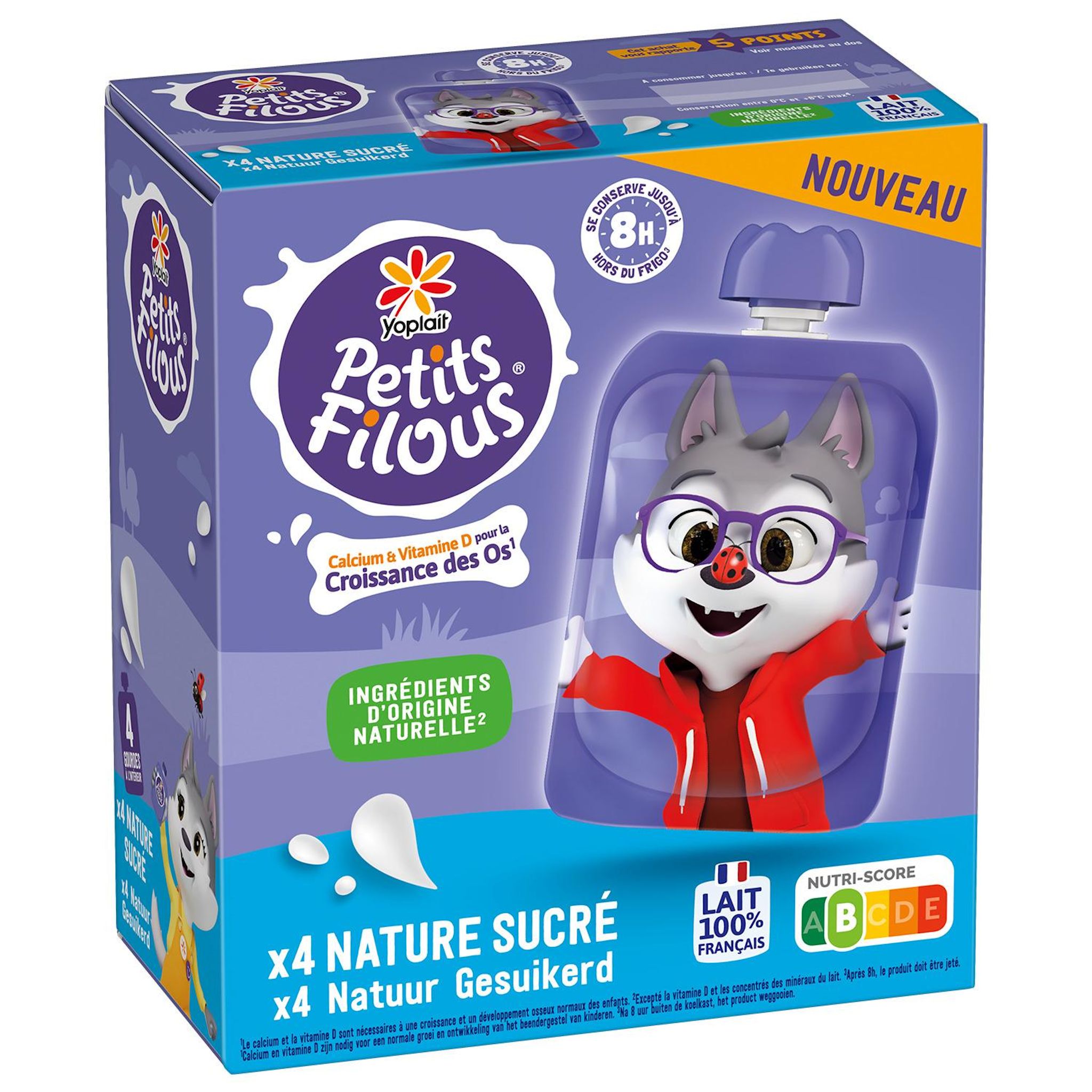 PETITS FILOUS Gourde de yaourt brassé nature sucré 4x85g