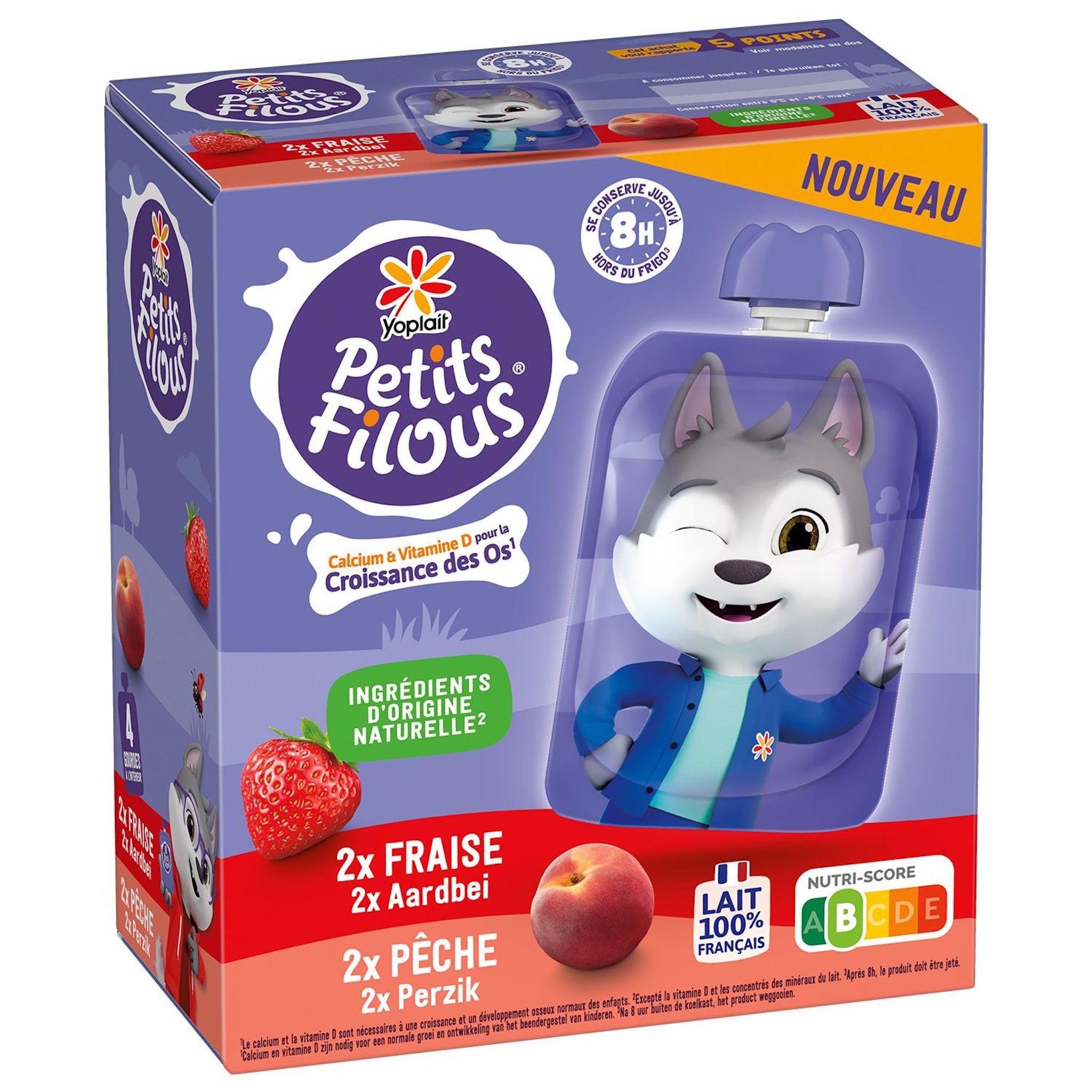 PETITS FILOUS Gourde de yaourt brassé à la fraise et à la pêche 4x85g