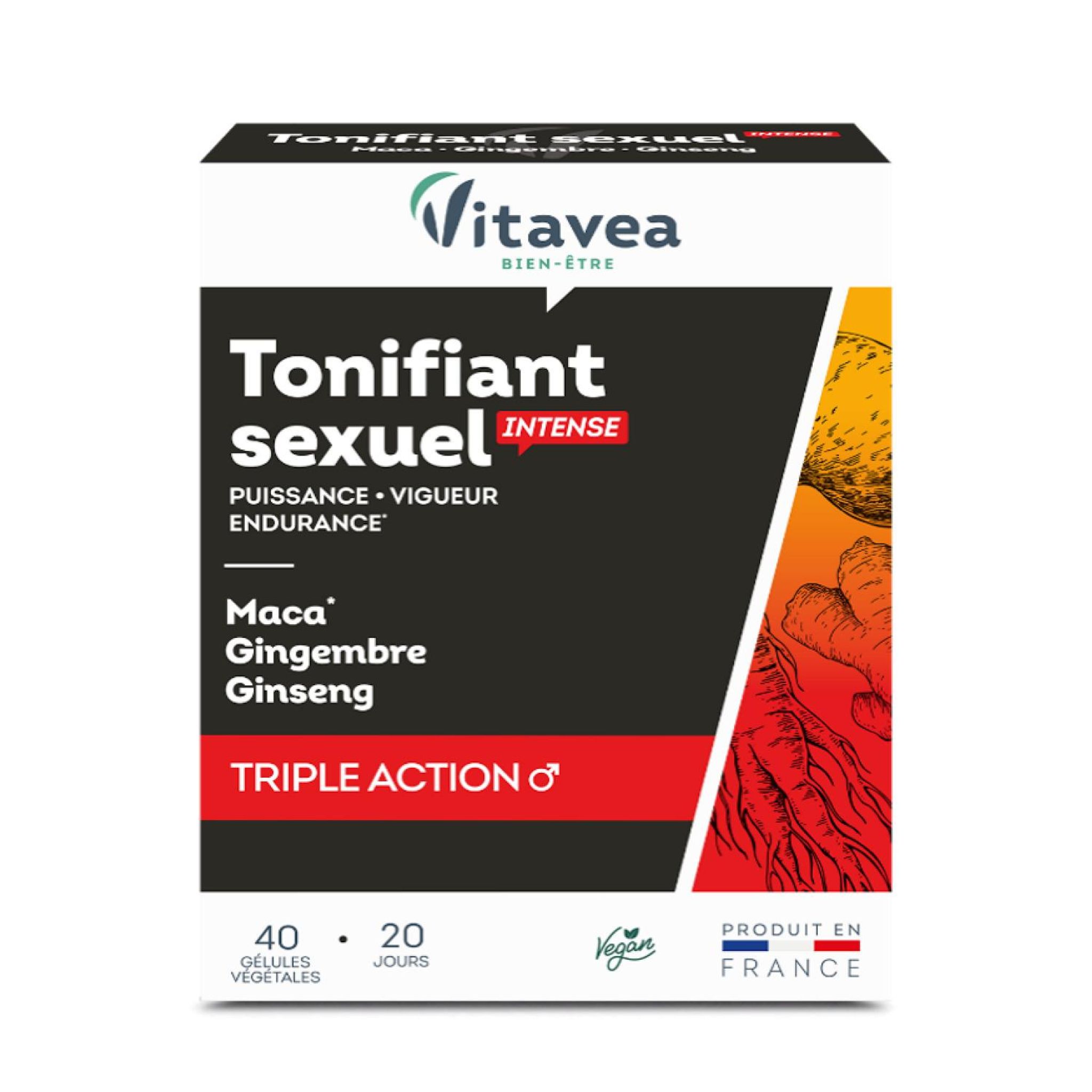 VITAVEA Compléments alimentaires tonifiant sexuel intense au gingembre maca et ginseng 40 gélules 20g