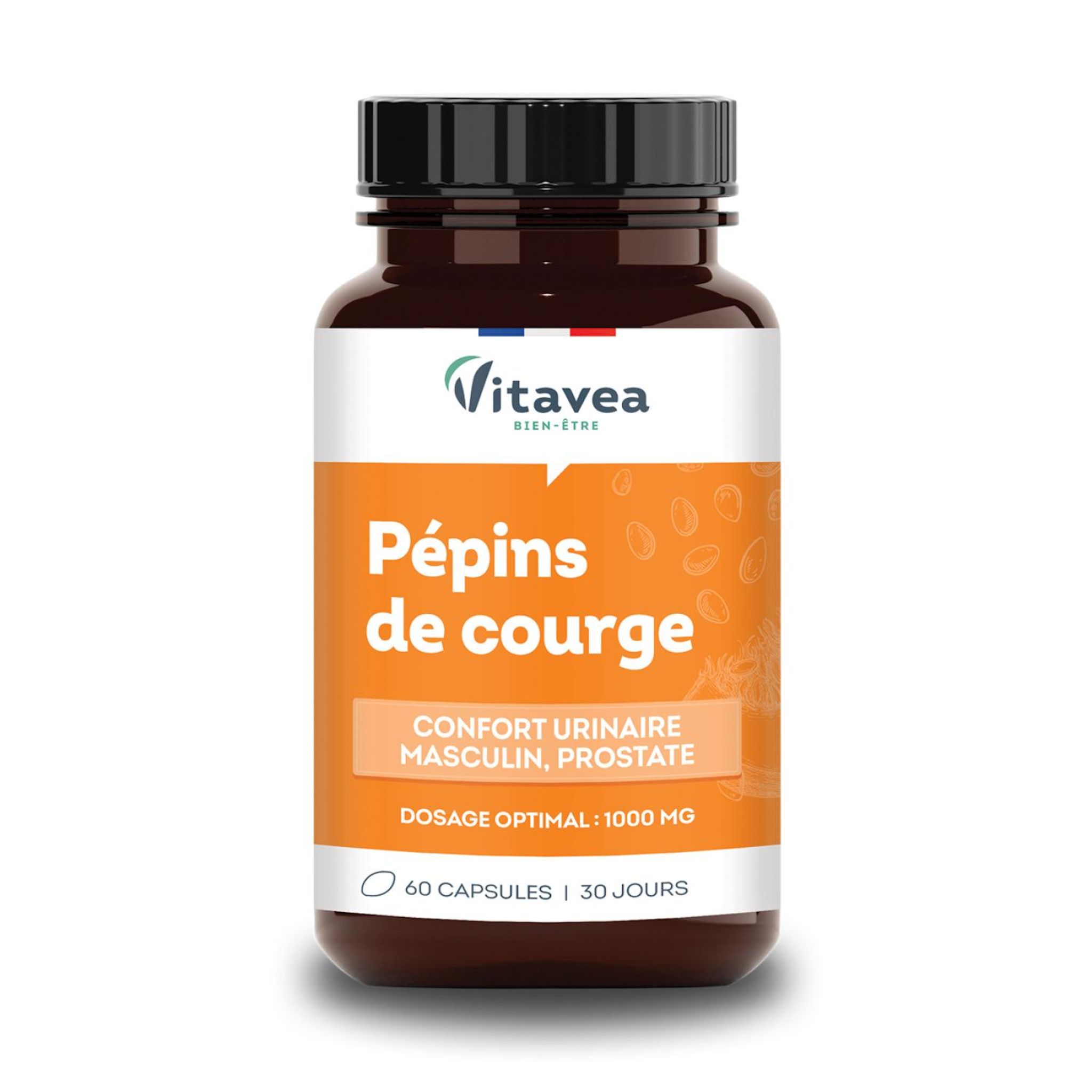 VITAVEA Complément alimentaire Pépins de courge pour confort urinaire masculine et prostate 60 capsules 46g