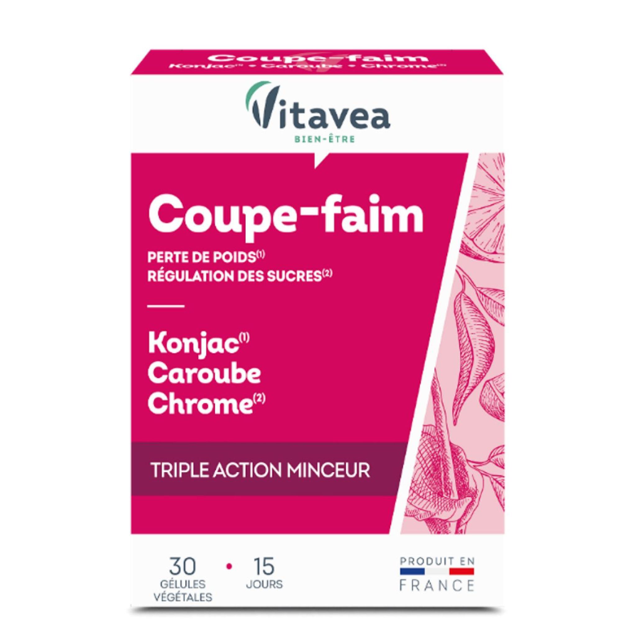VITAVEA Complément alimentaire Coupe-faim perte de poids au Konjac Caroube et chrome 30 gélules 14g