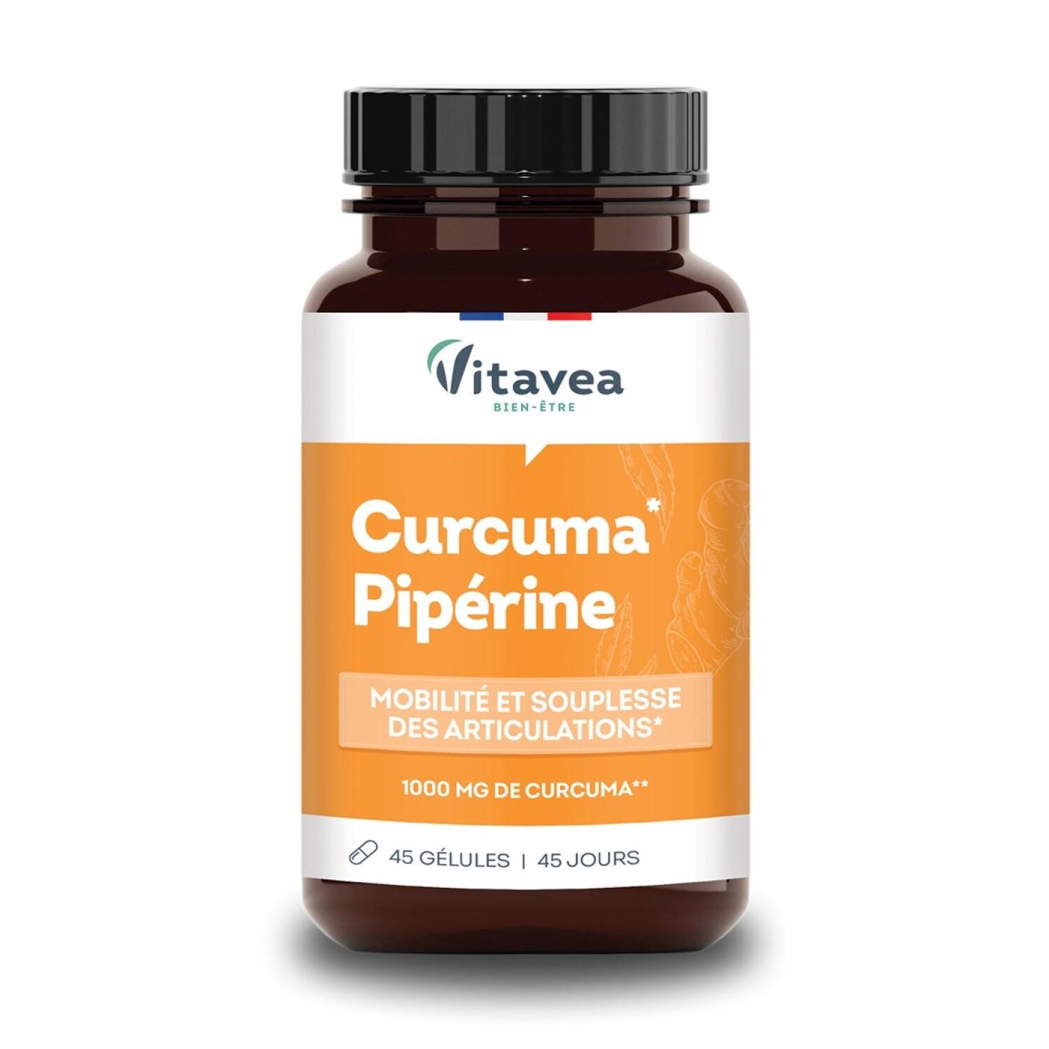 VITAVEA Complément alimentaire Curcuma et Pipérine pour la mobilité et la souplesse des articulations 45 gélules 14g