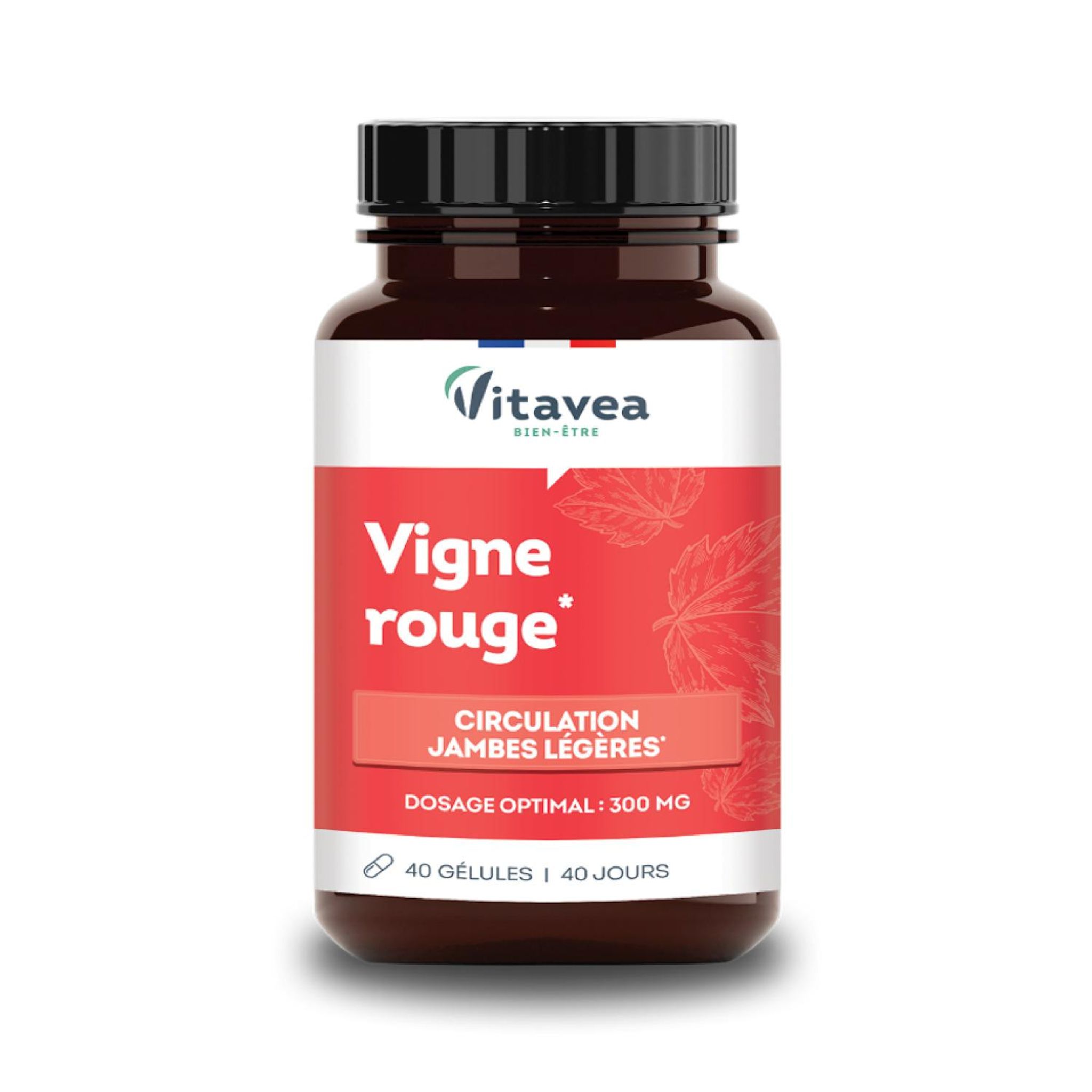 VITAVEA Compléments alimentaires Vigne rouge pour la circulation et jambes légères 40 gélules 19g