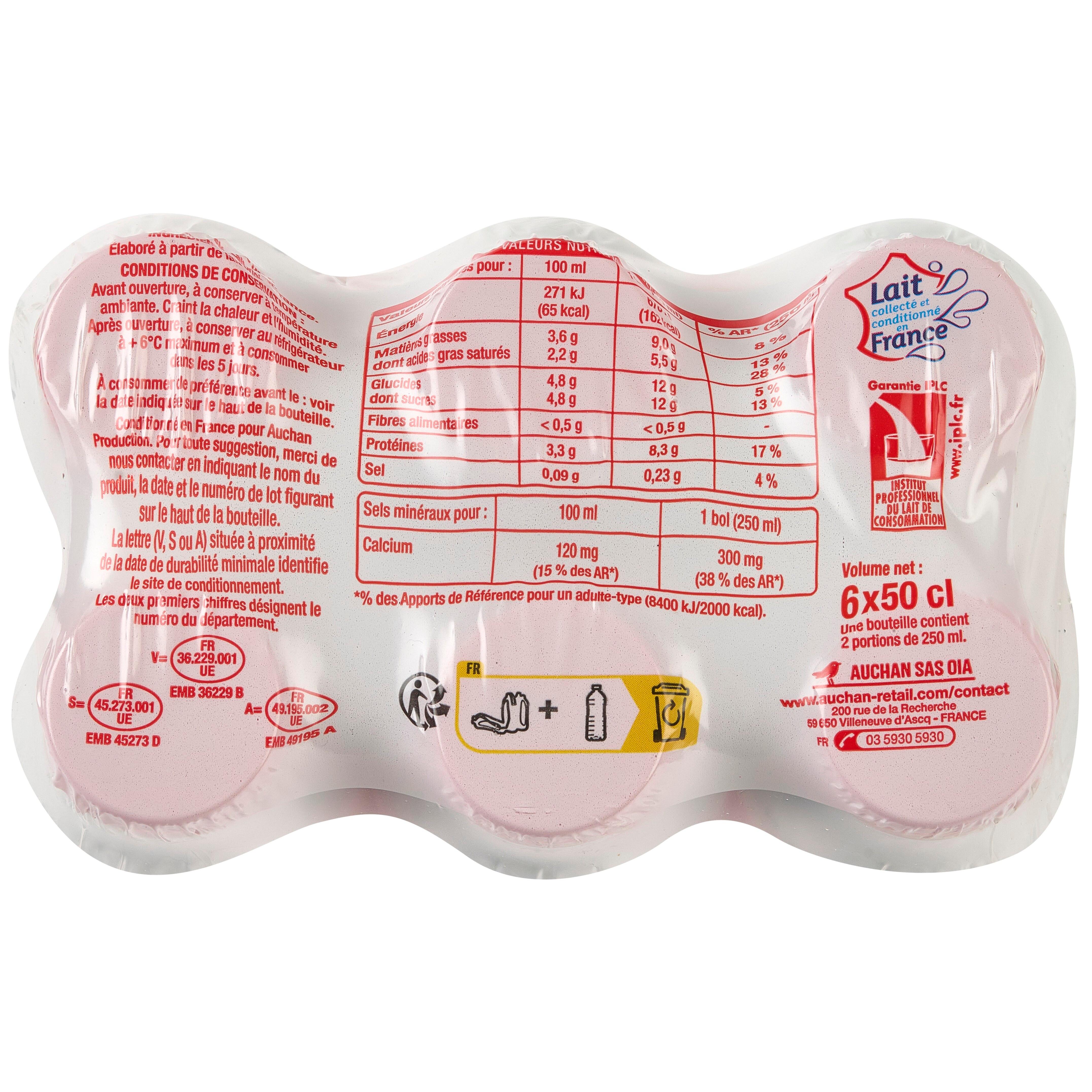 Voir la diapositive 4 : AUCHAN Lait entier 6x50cl