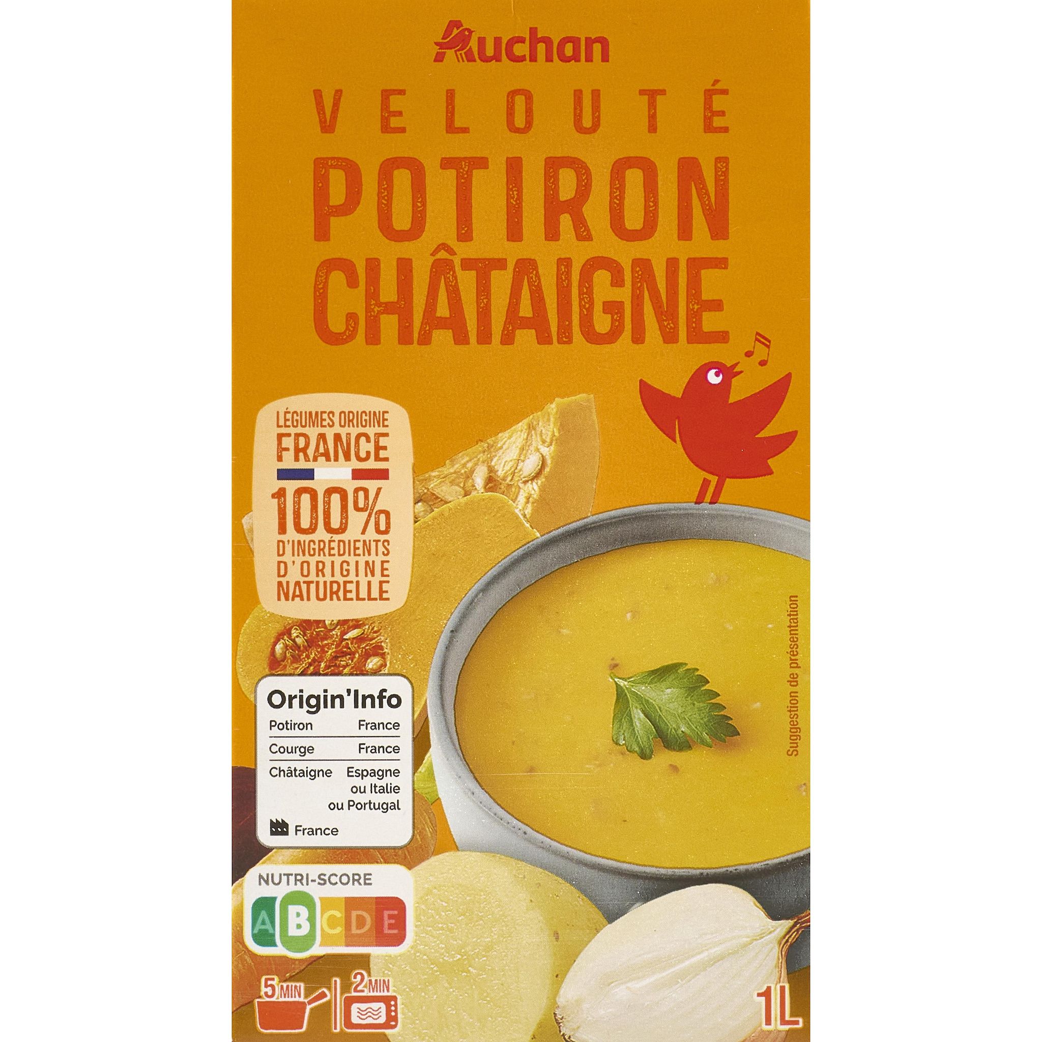 AUCHAN Soupe veloutée de potiron et châtaigne 1l