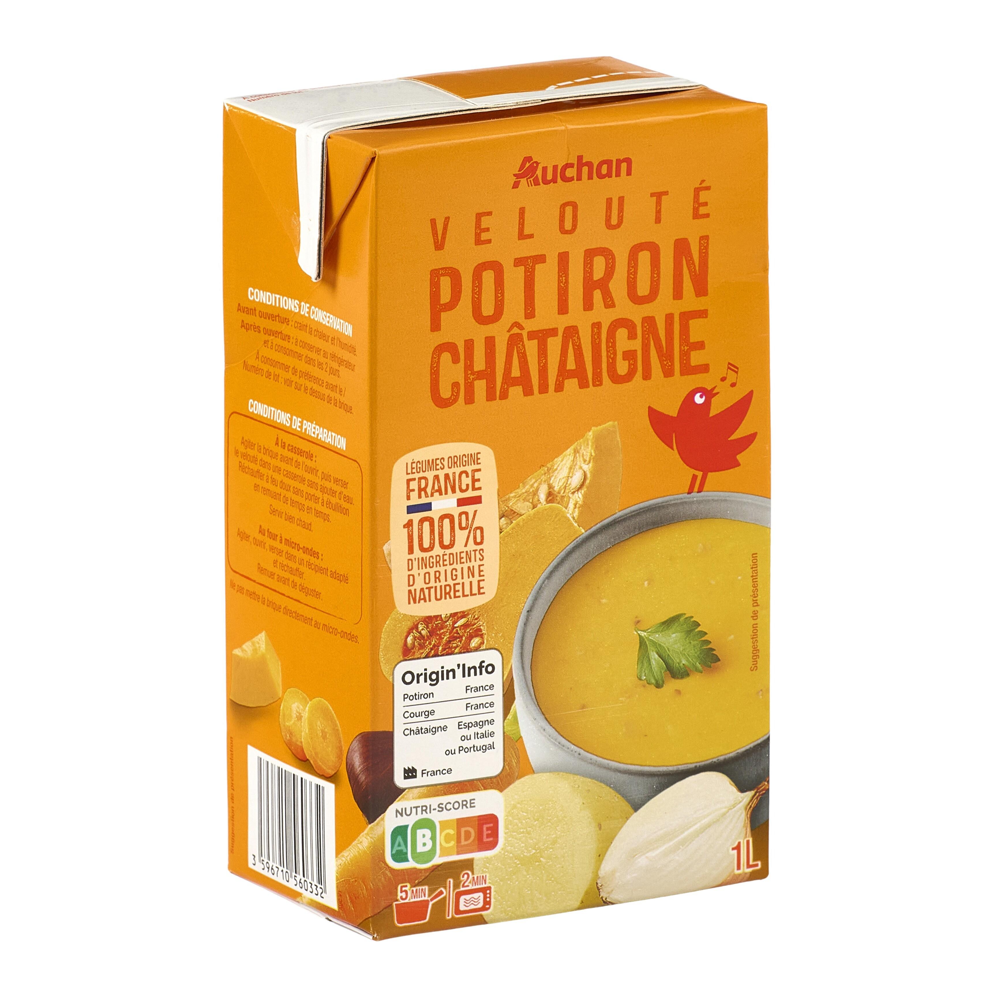 Voir la diapositive 3 : AUCHAN Soupe veloutée de potiron et châtaigne 4 personnes 1l
