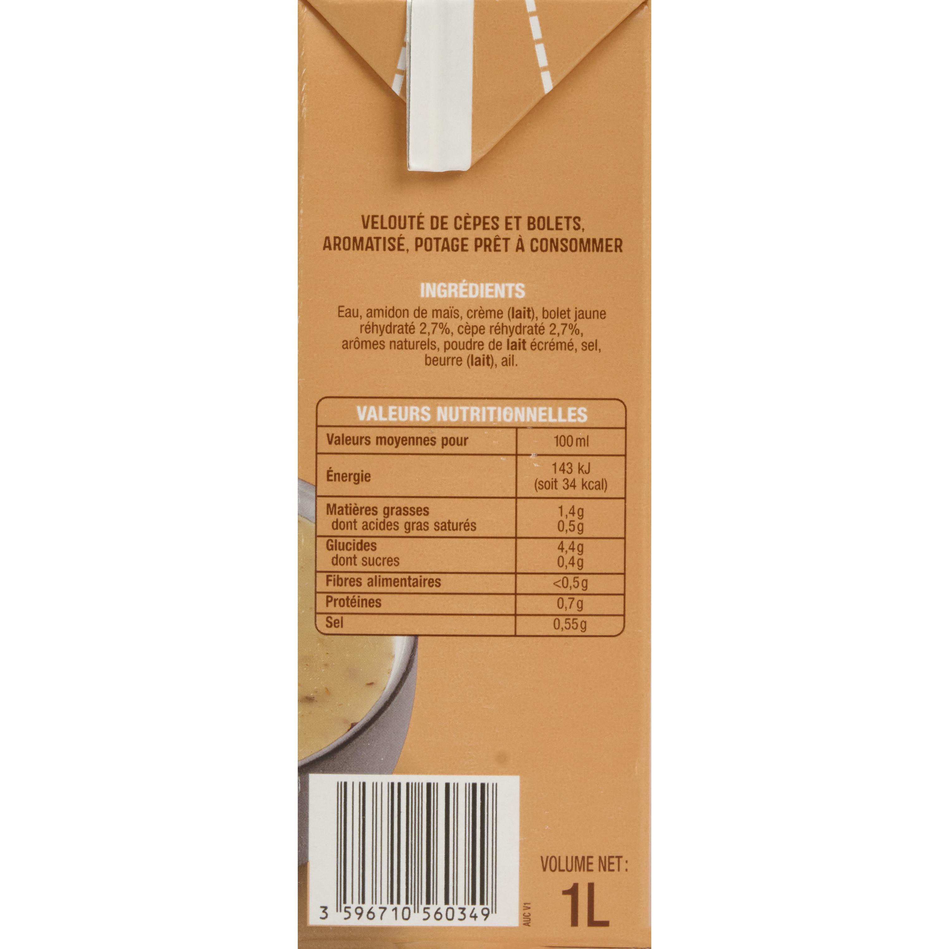 Voir la diapositive 2 : AUCHAN Soupe veloutée aux cèpes et bolets 1l