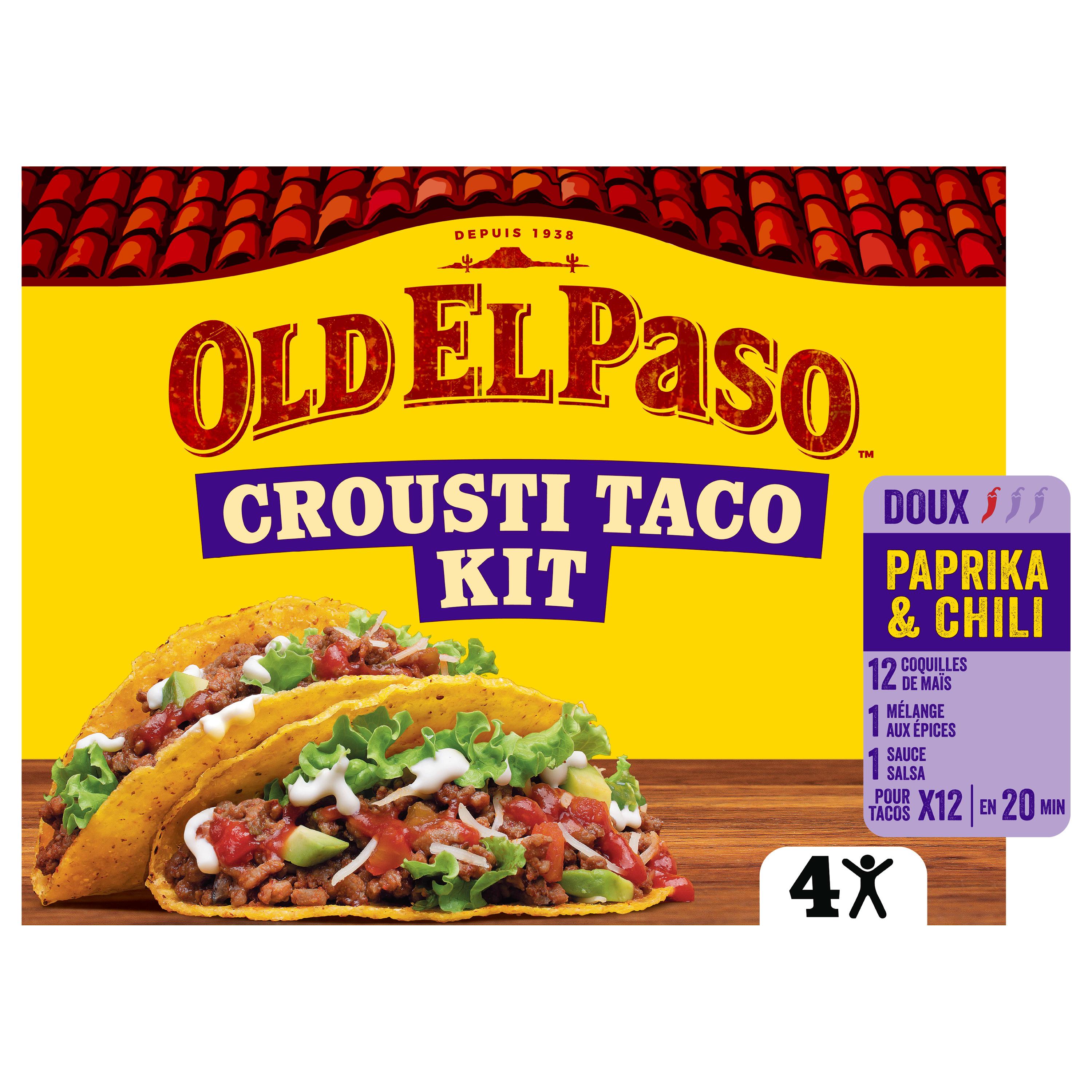 OLD EL PASO Crousti taco kit sans conservateur idéal pour 4 personnes prêt en 20 minutes 12 pièces 287g
