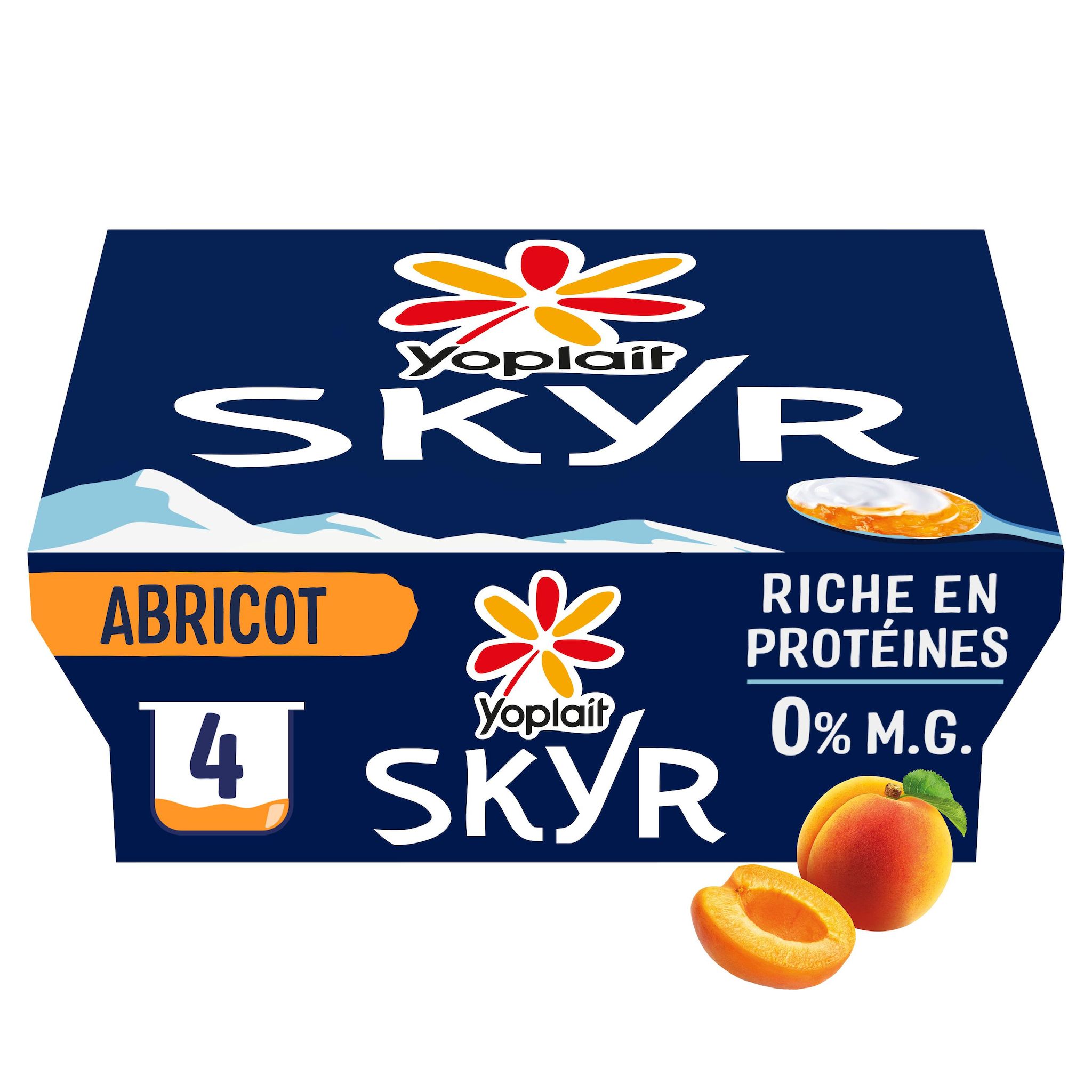 YOPLAIT Skyr sur lit d'abricot 0%MG 4x100g