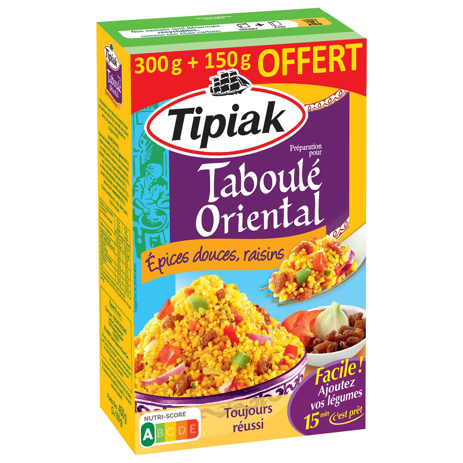 TIPIAK Taboulé oriental aux épices douces et raisins 300g+150g offert