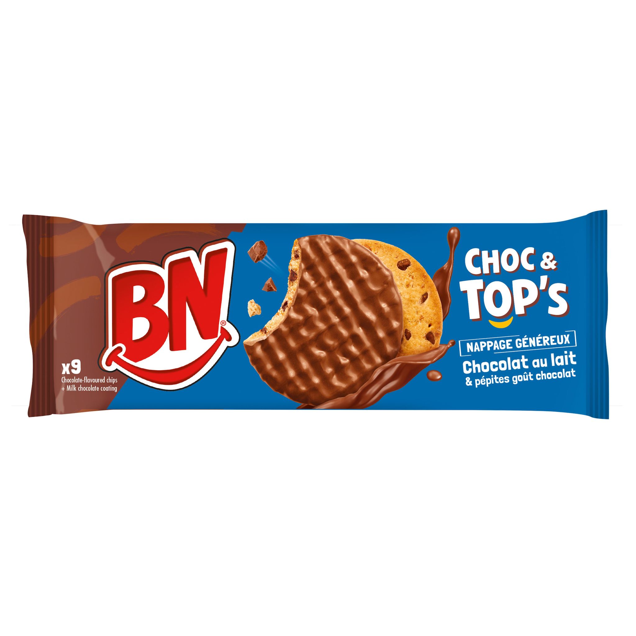 BN Choc & Top's biscuits nappés au chocolat au lait avec pépites 9 biscuits 150g