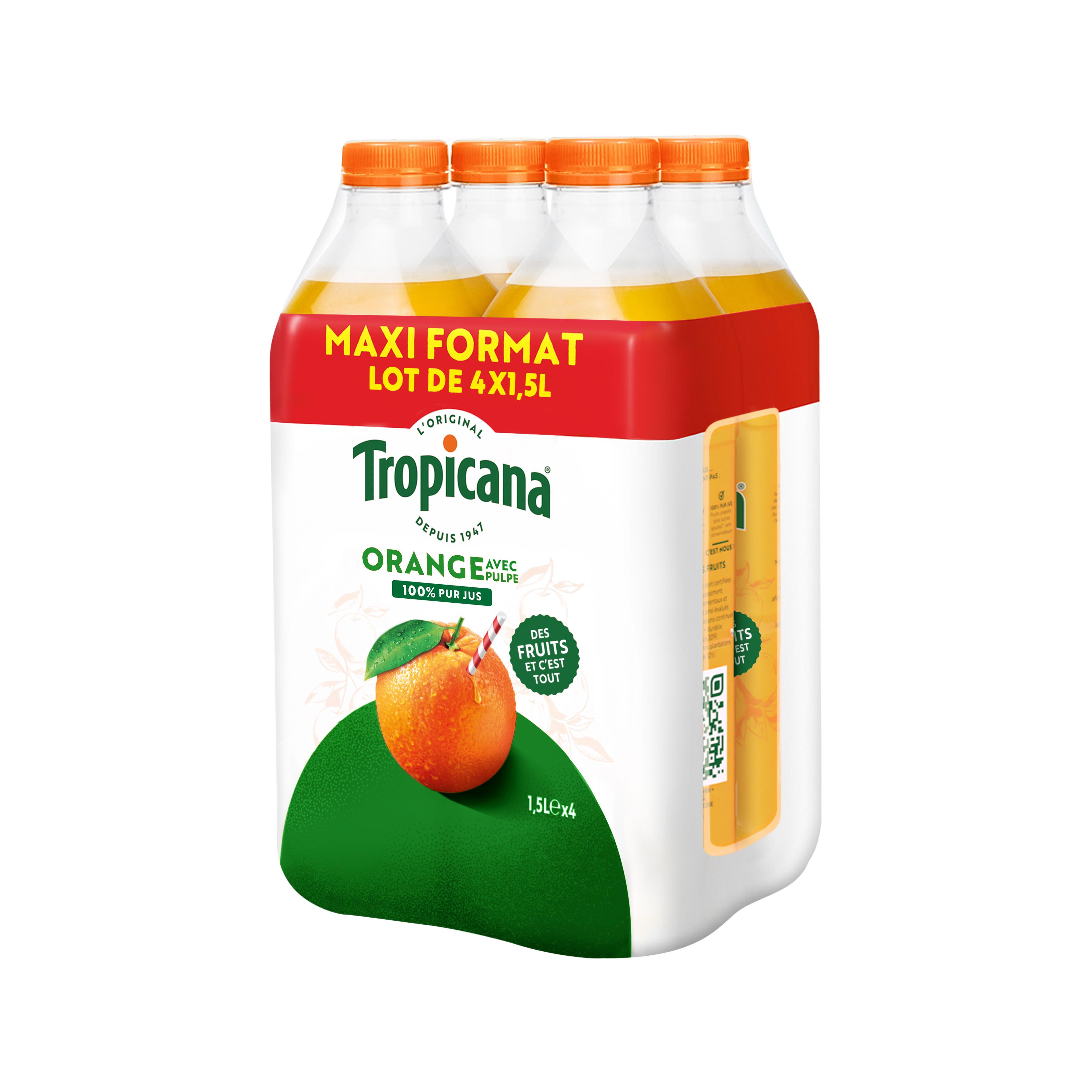 TROPICANA Pur jus d'orange avec pulpe 4x1,5l