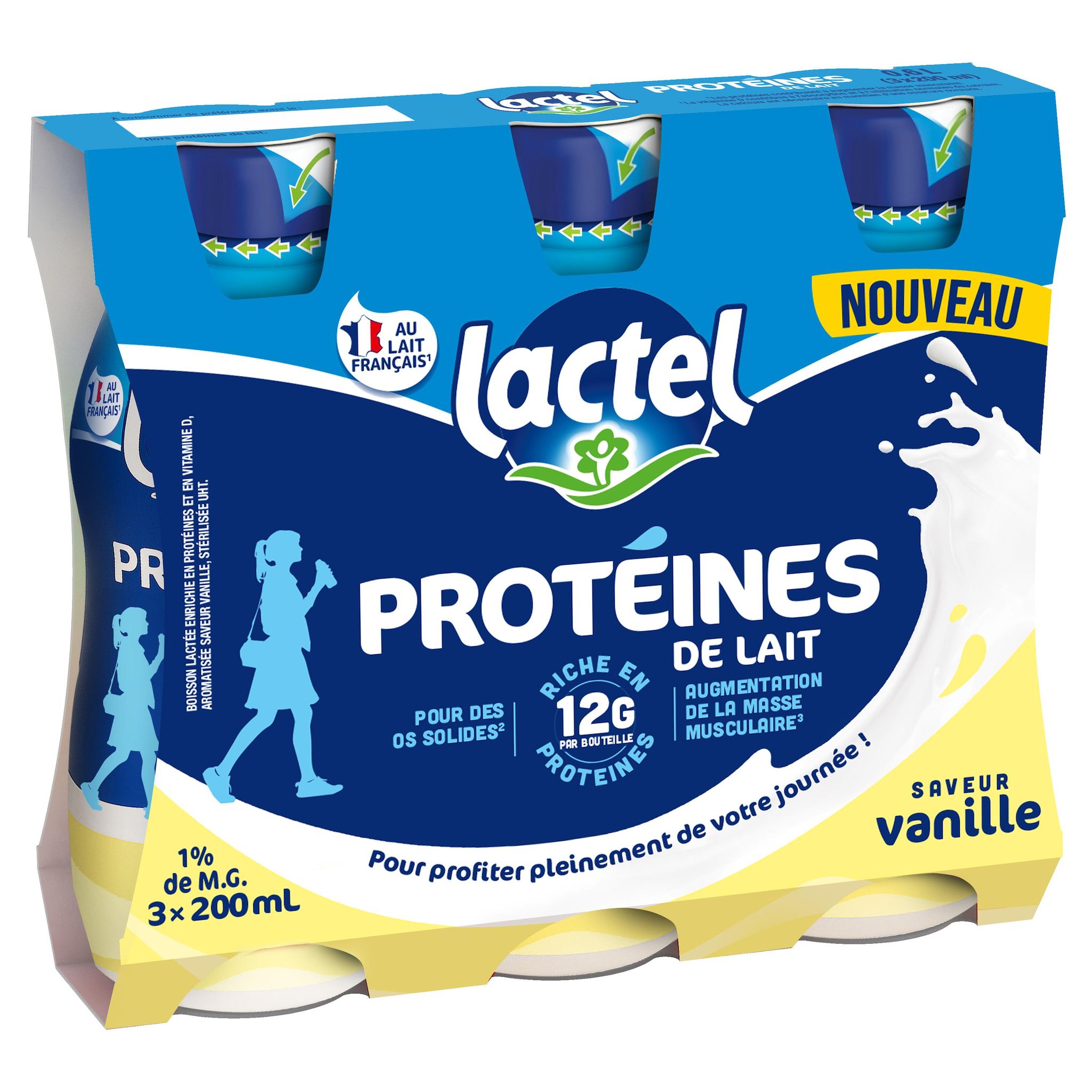 LACTEL Boisson lactée enrichie en protéines et en vitamine D saveur vanille 3x200ml