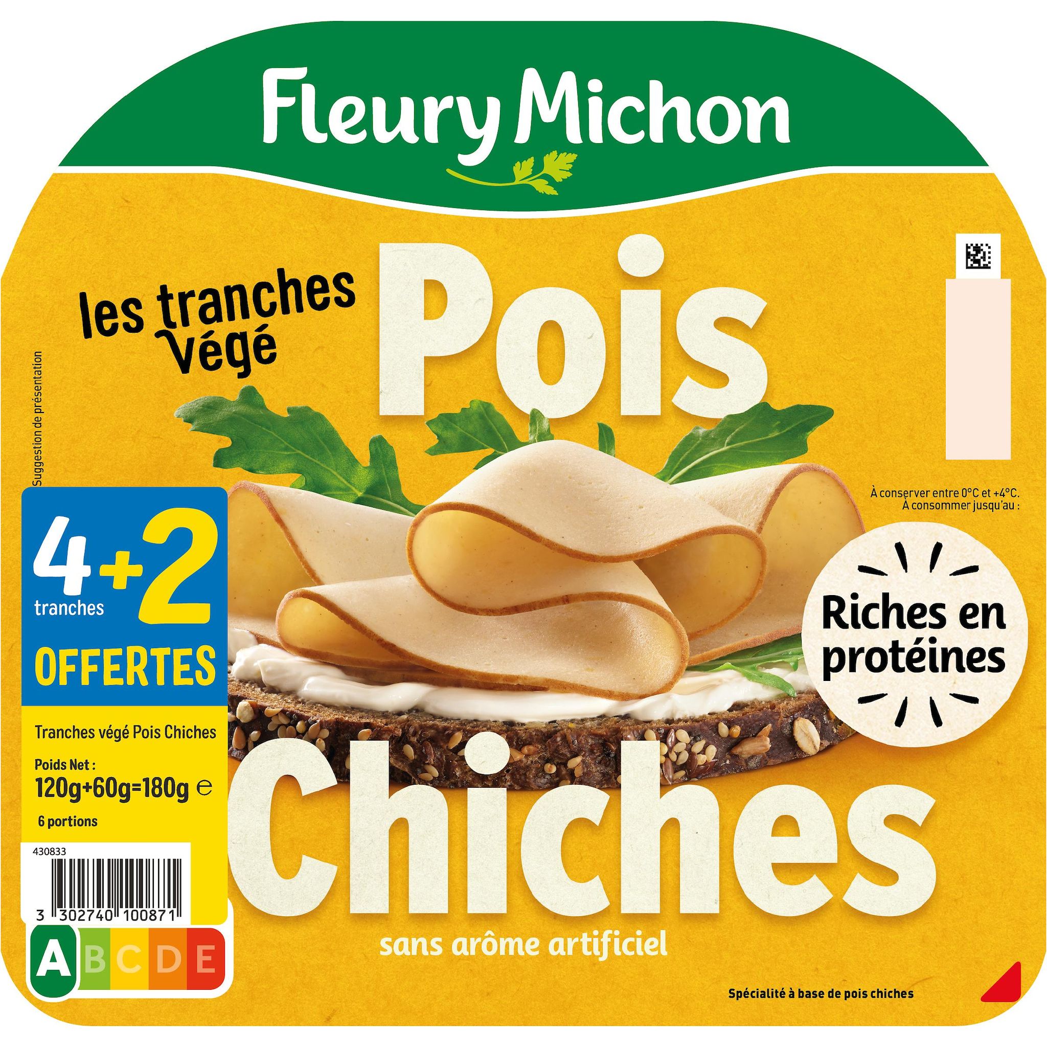 FLEURY MICHON Les tranches Végé pois chiches 4 tranches+2 offertes 180g